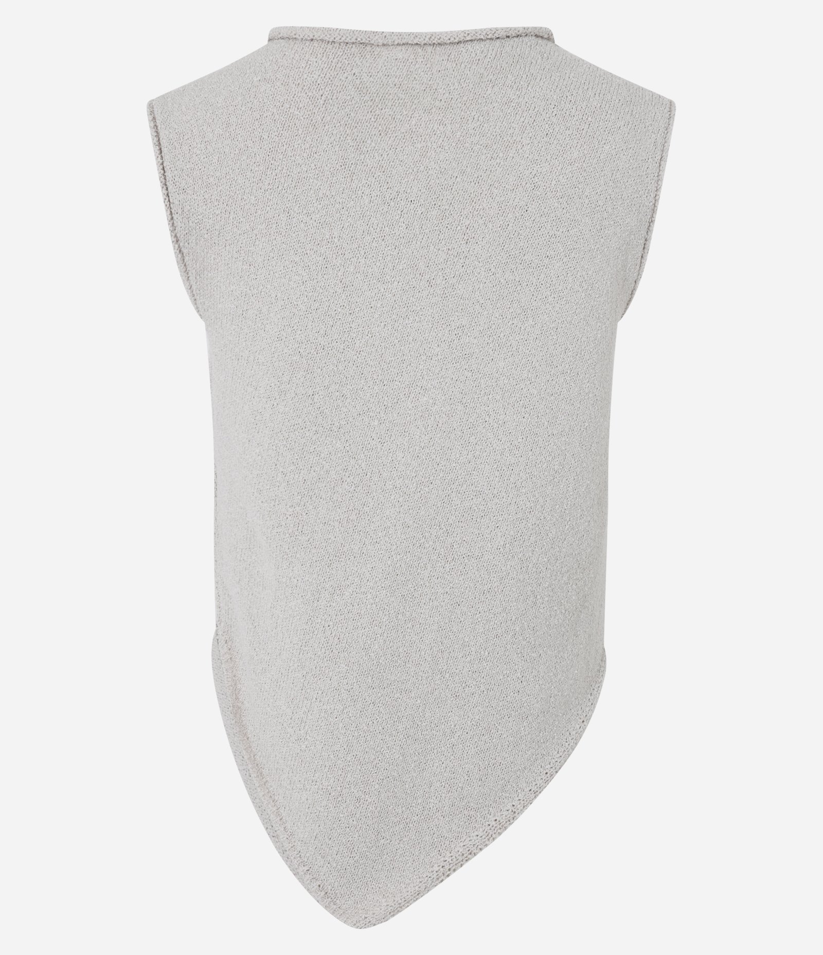 Blusa Sem Manga em Tricot com Decote Careca e Barra Assimétrica Bege 10