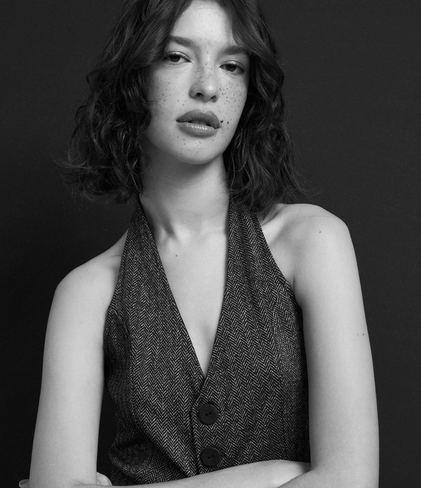 Colete Jacquard Frente Única com Botões Preto 4