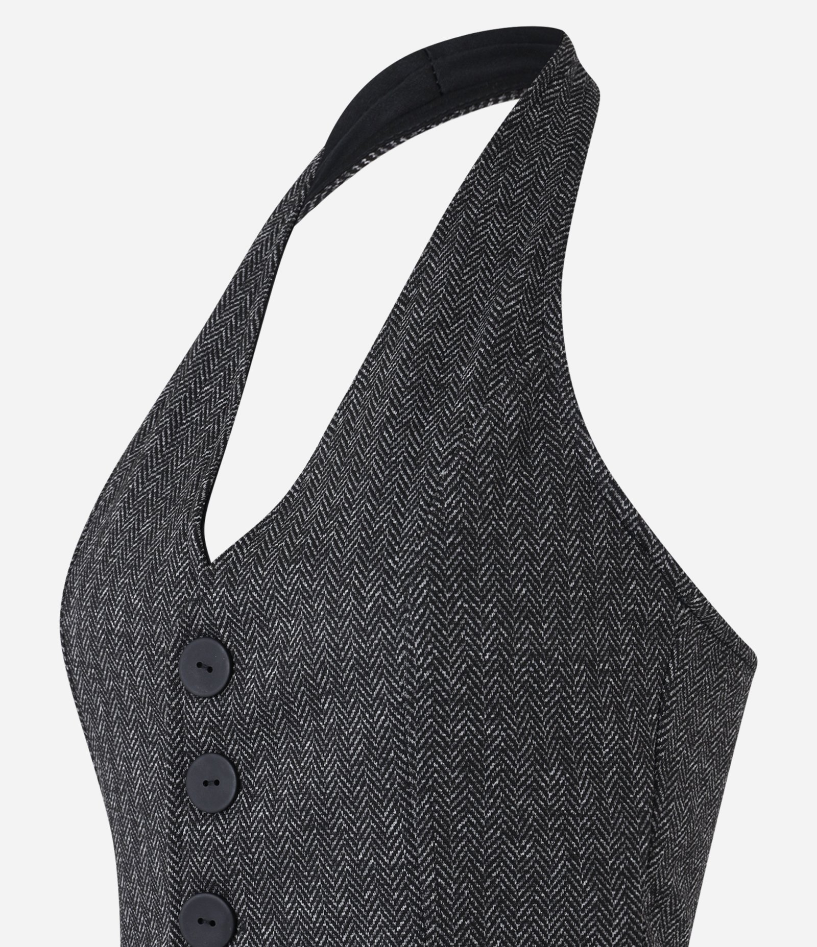 Colete Jacquard Frente Única com Botões Preto 6