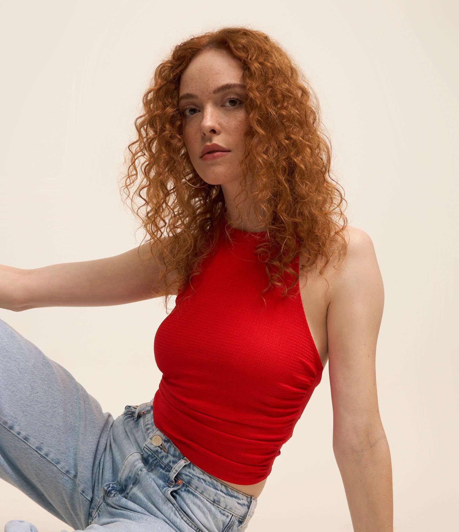 Blusa Frente Única com Texturas Vermelho 1