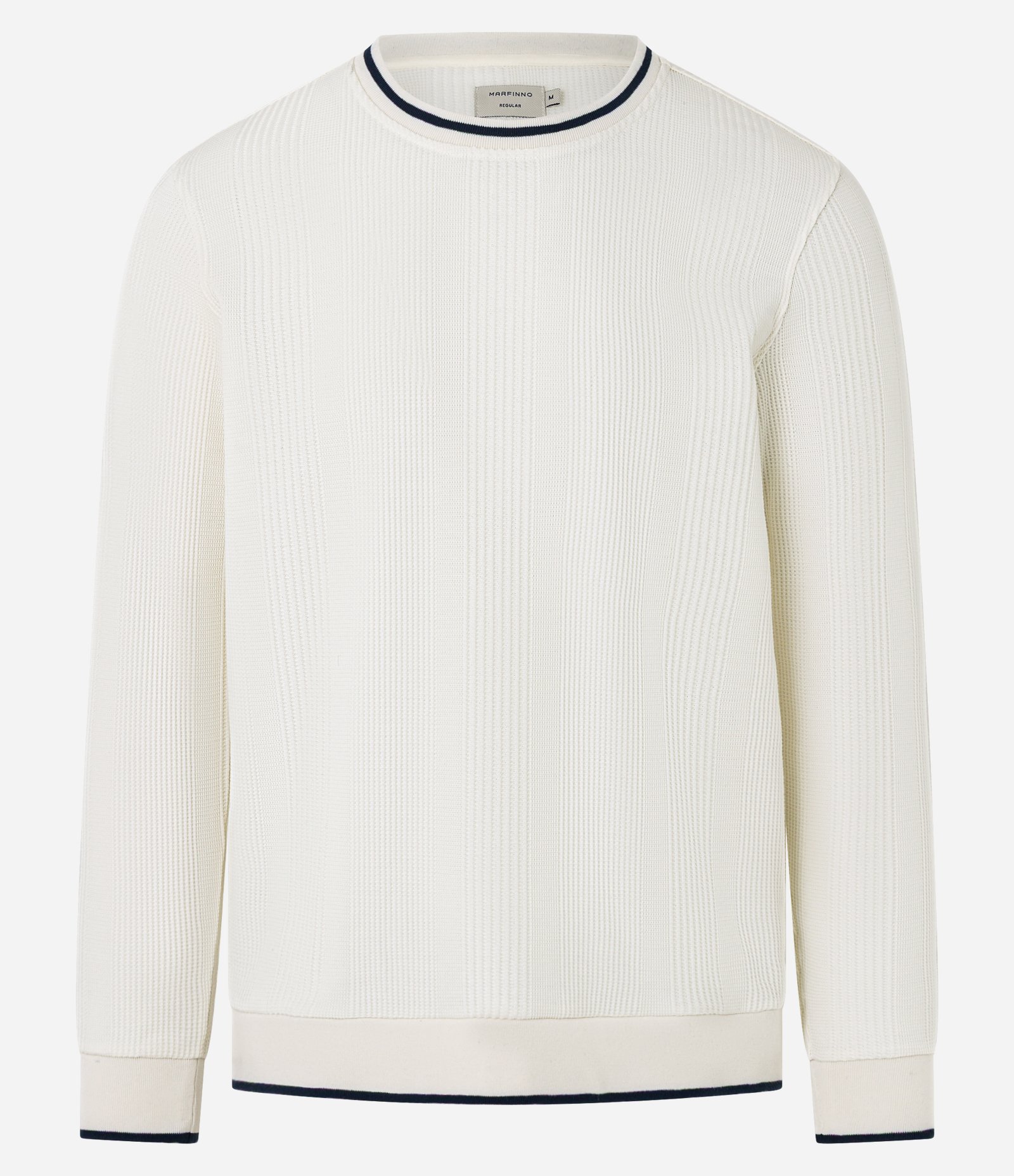 Camiseta Regular com Textura Vertical e Gola Contrastante Off White 1