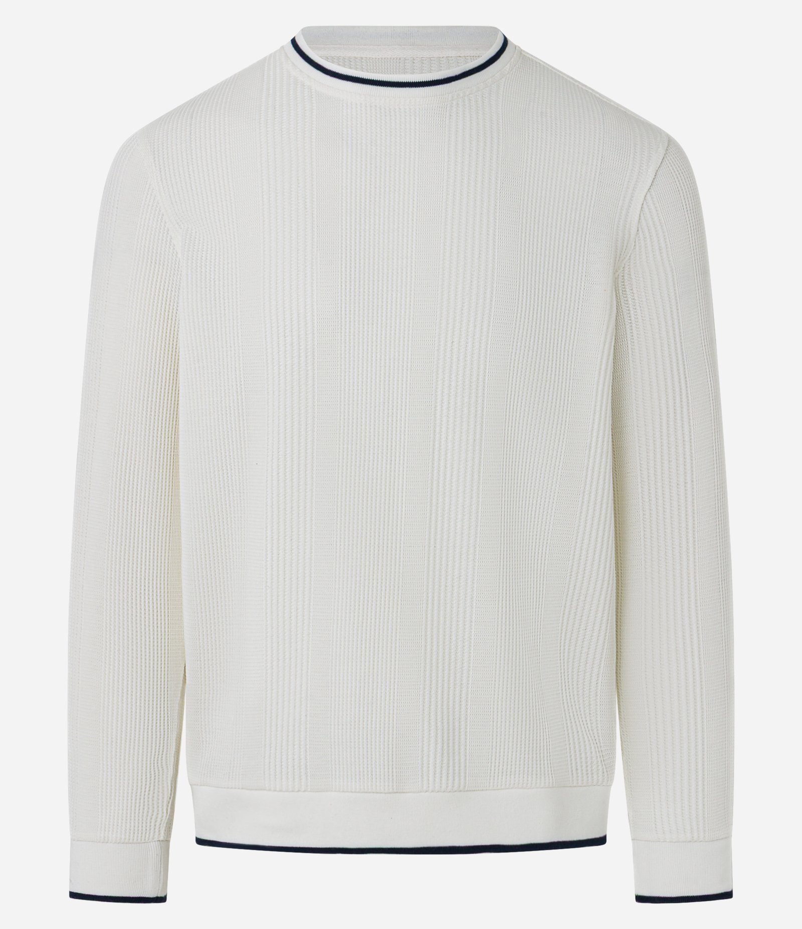 Camiseta Regular com Textura Vertical e Gola Contrastante Off White 5