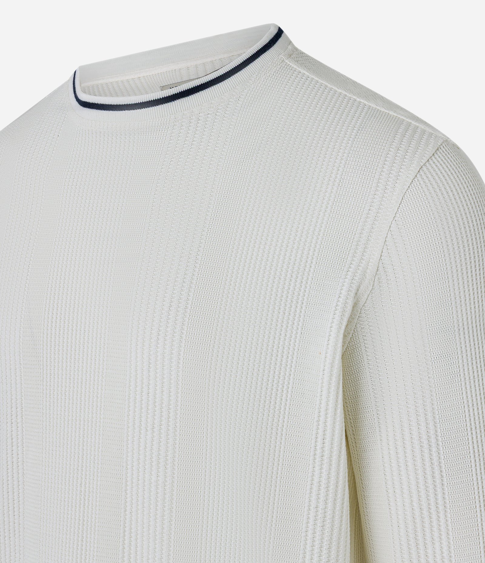 Camiseta Regular com Textura Vertical e Gola Contrastante Off White 6