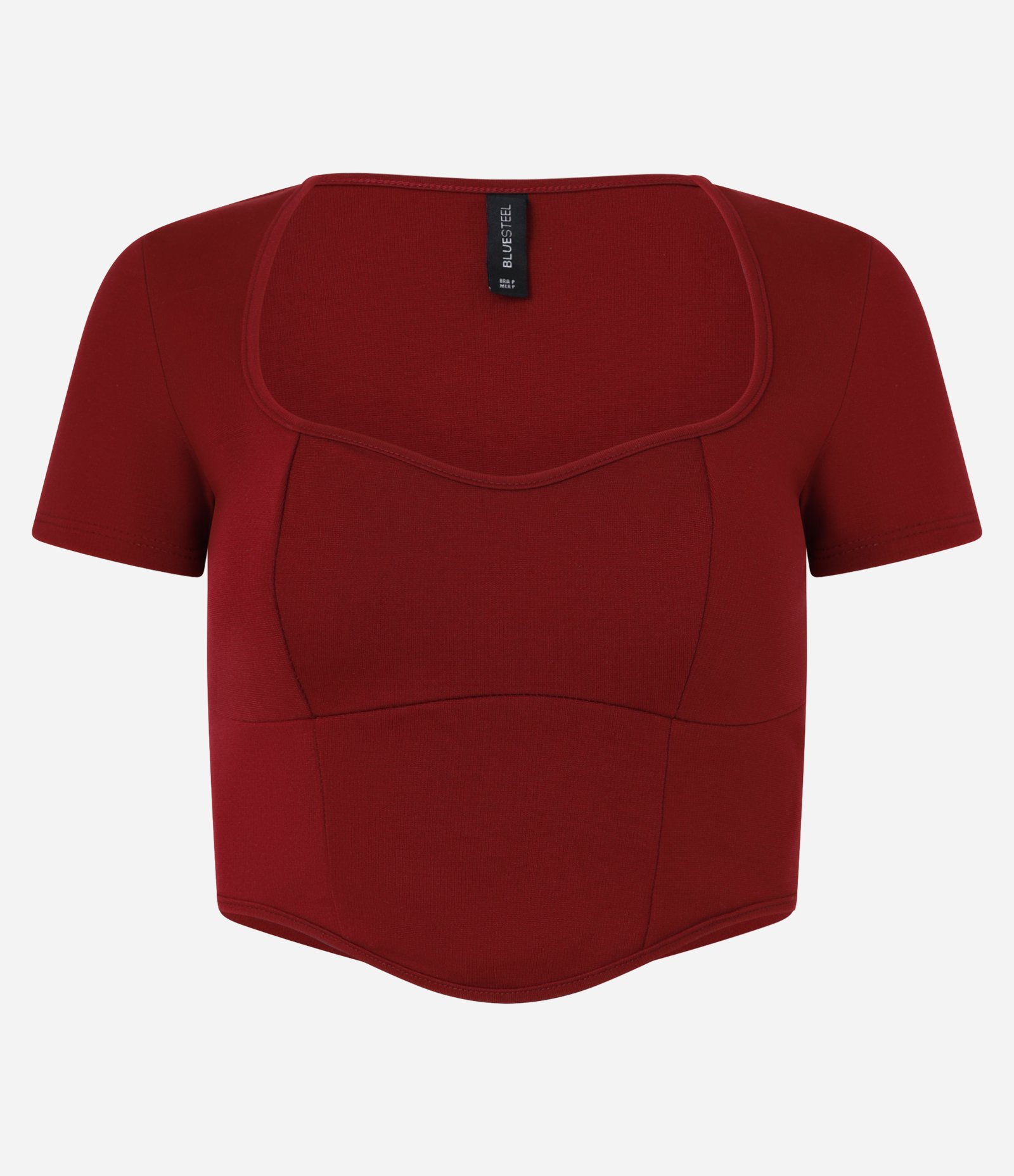 Blusa Cropped em Ponto Roma com Decote Coração Vinho 4