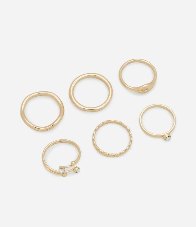 Kit 06 Anéis com Formatos Variados Bold e Trançados com Strass