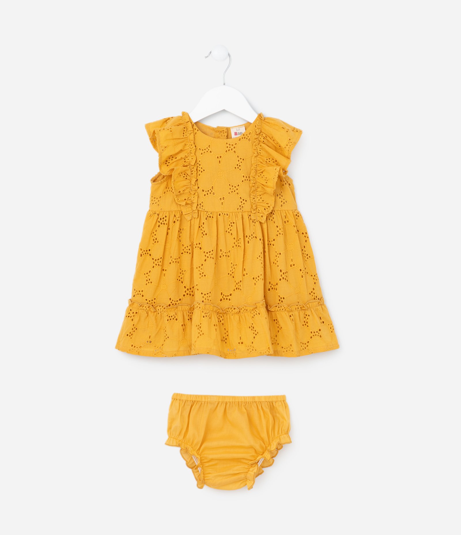 Vestido Infantil em Tricoline Texturizado com Babados - Tam 3 a 18 meses Amarelo 1