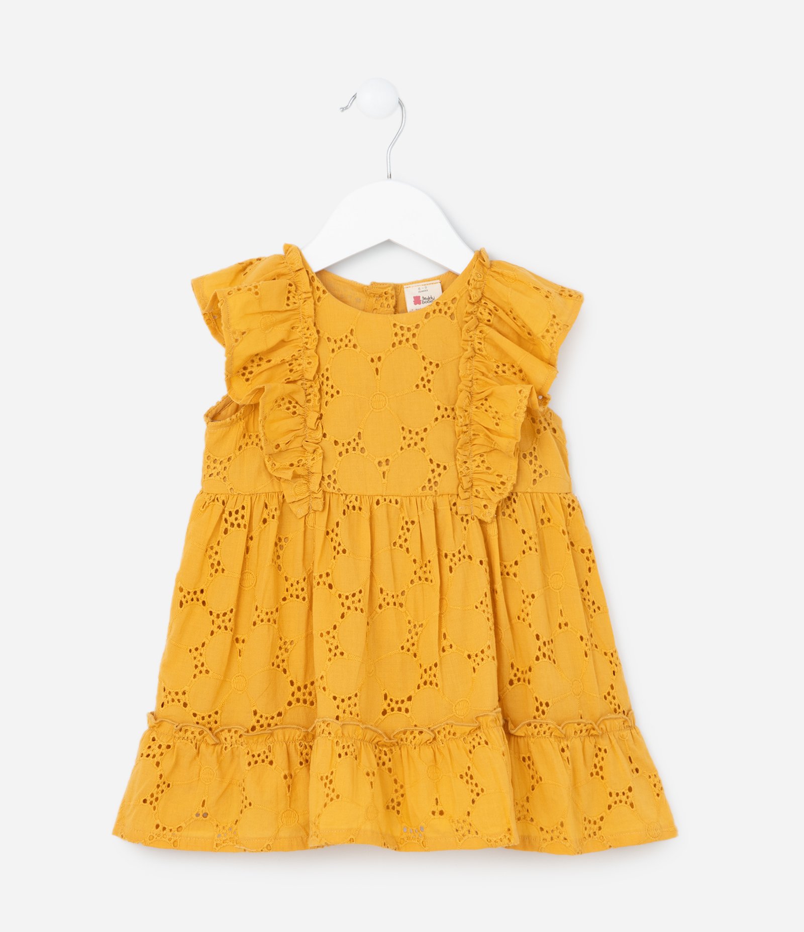 Vestido Infantil em Tricoline Texturizado com Babados - Tam 3 a 18 meses Amarelo 2