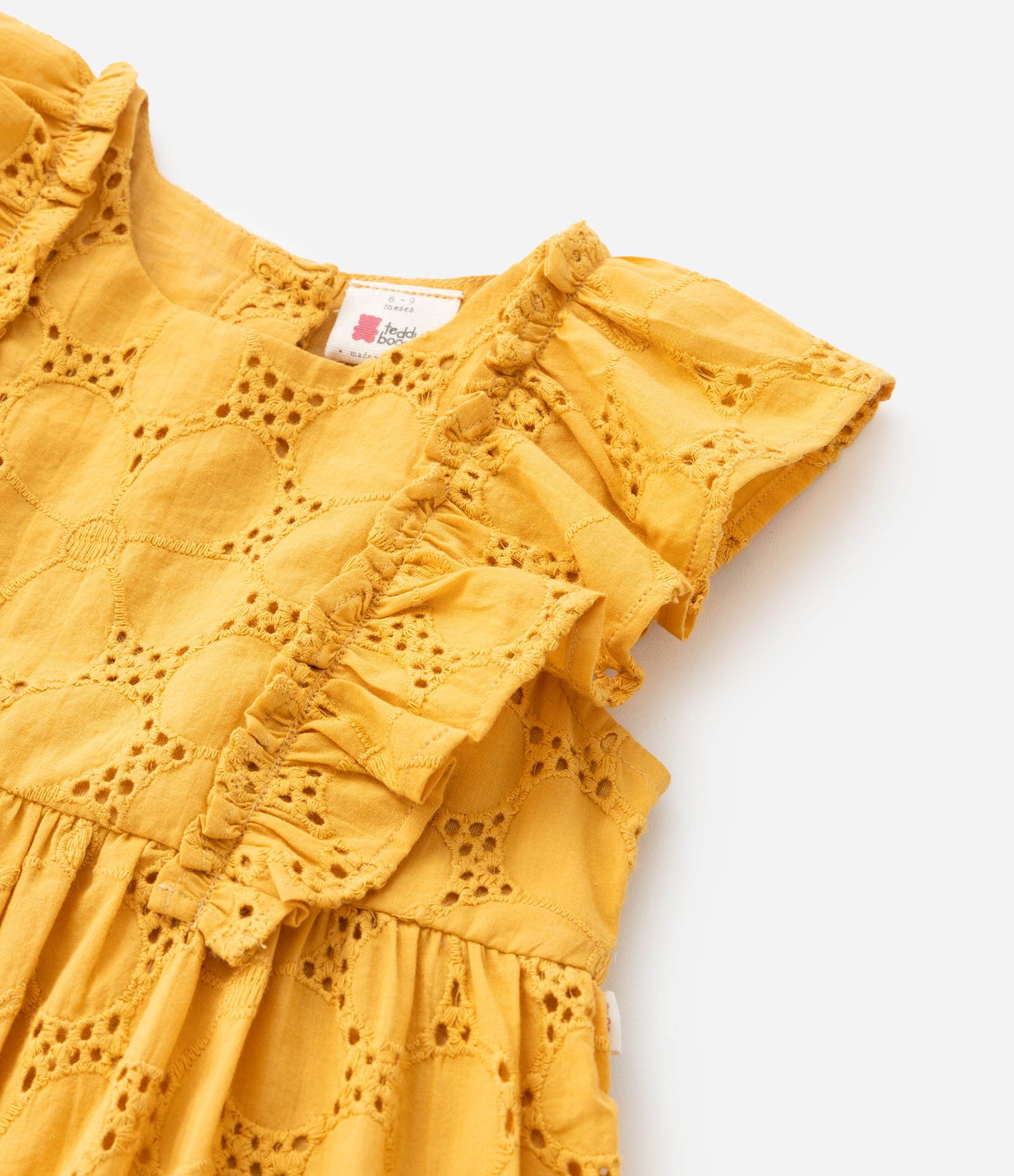 Vestido Infantil em Tricoline Texturizado com Babados - Tam 3 a 18 meses Amarelo 5