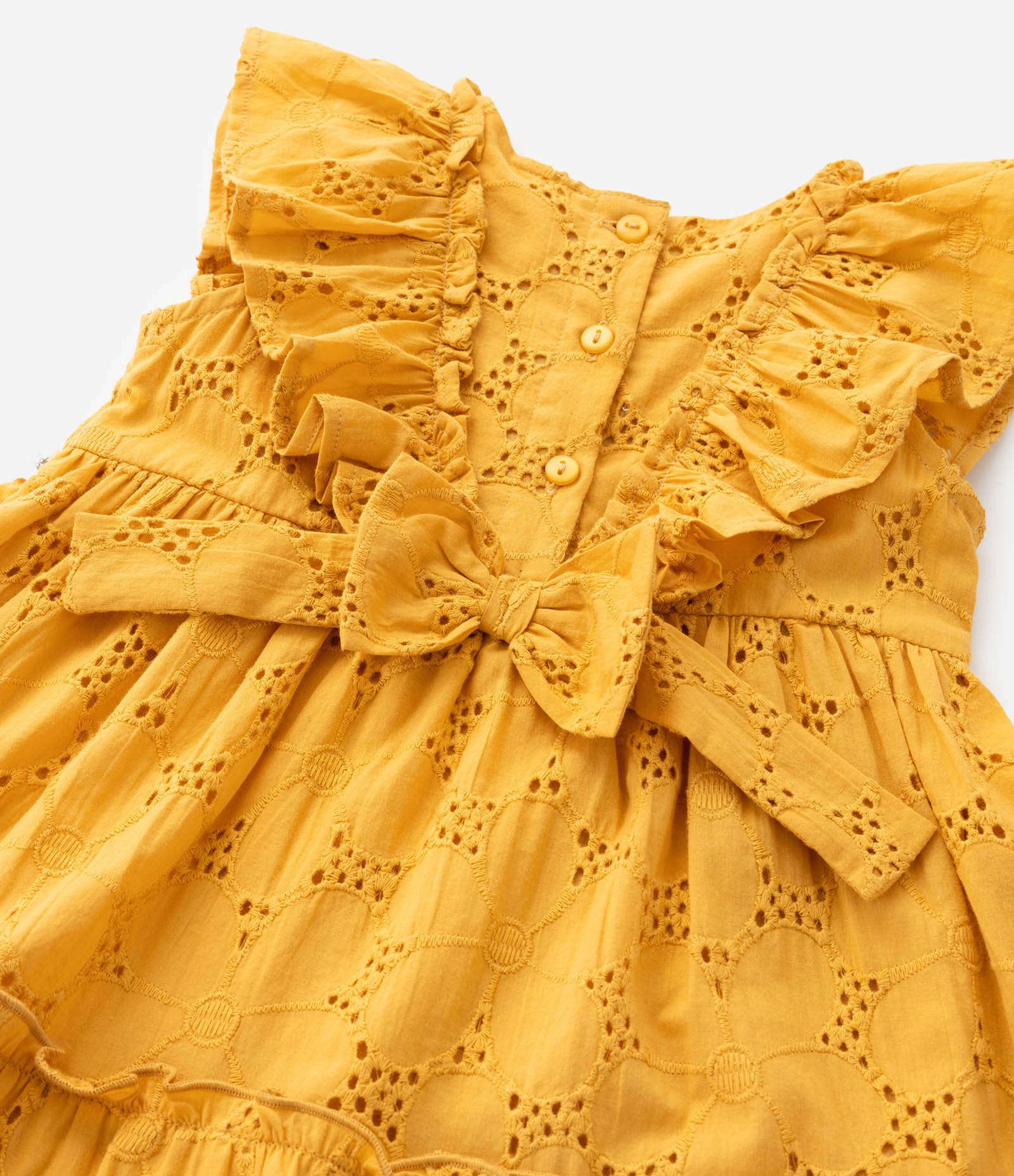 Vestido Infantil em Tricoline Texturizado com Babados - Tam 3 a 18 meses Amarelo 6
