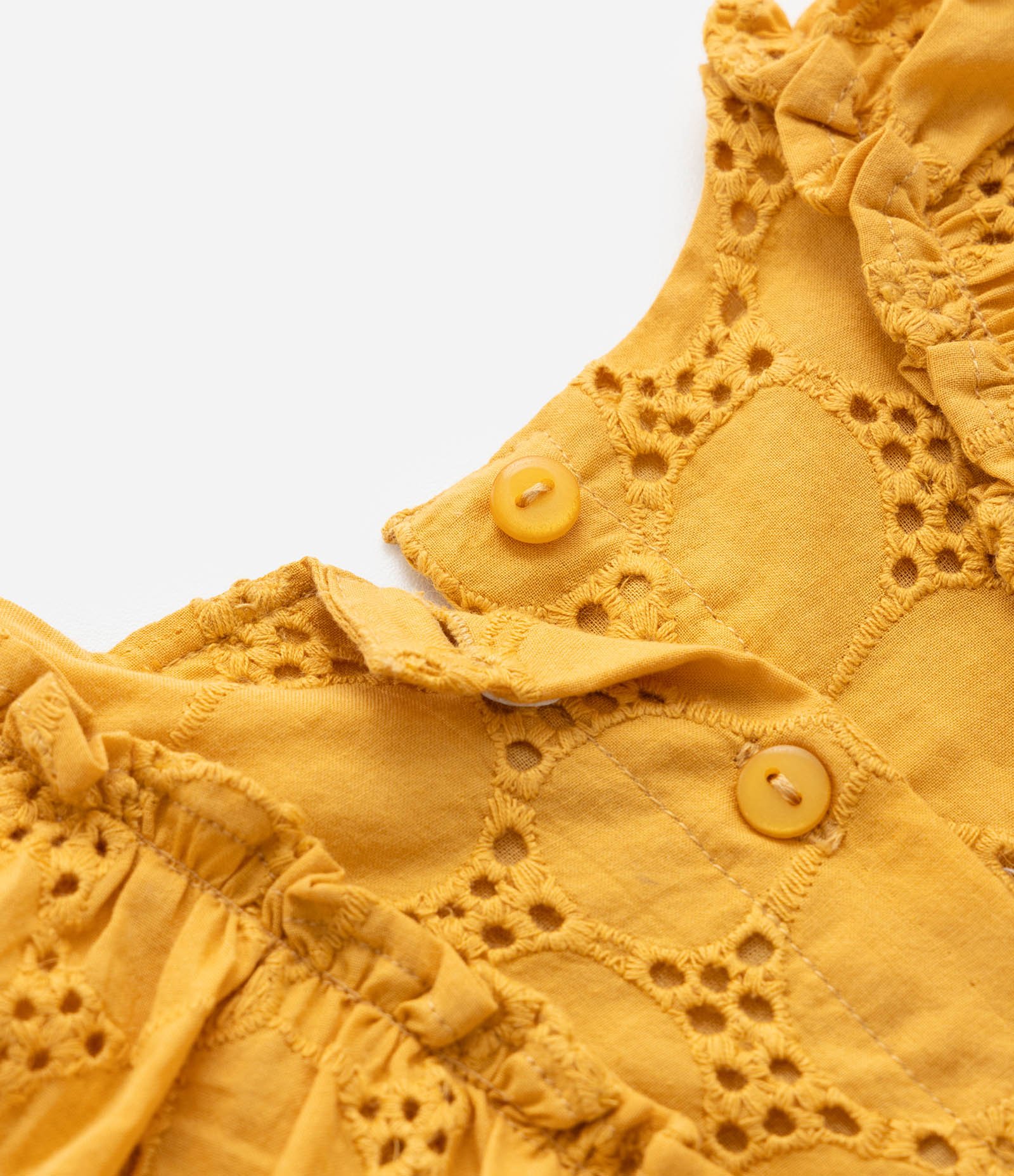 Vestido Infantil em Tricoline Texturizado com Babados - Tam 3 a 18 meses Amarelo 7