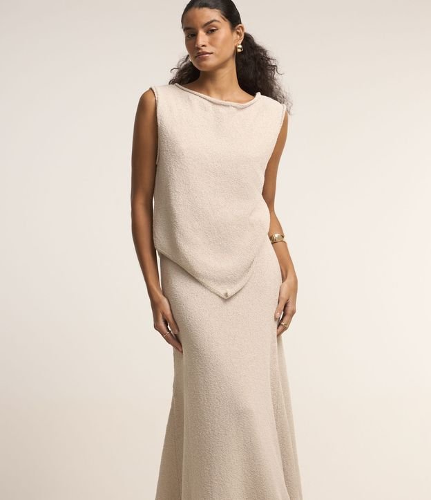 Saia Midi em Tricot com Cós Elástico