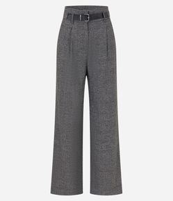 Calça Reta em Alfaiataria Xadrez com Cós Alto e Meio Cinto