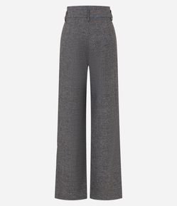 Calça Reta em Alfaiataria Xadrez com Cós Alto e Meio Cinto