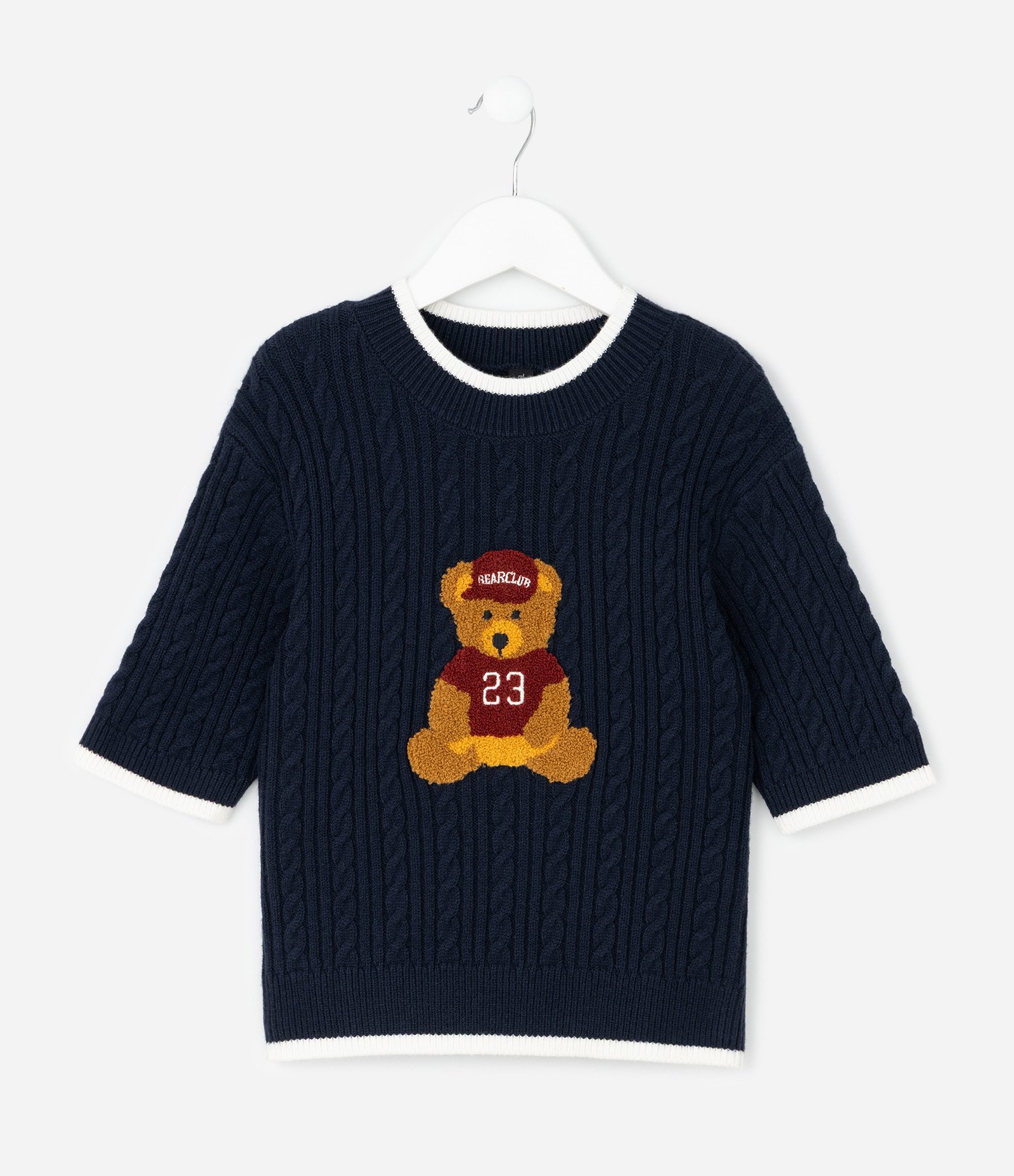 Blusa em Tricô com Estampa de Ursinho Azul Marinho 6