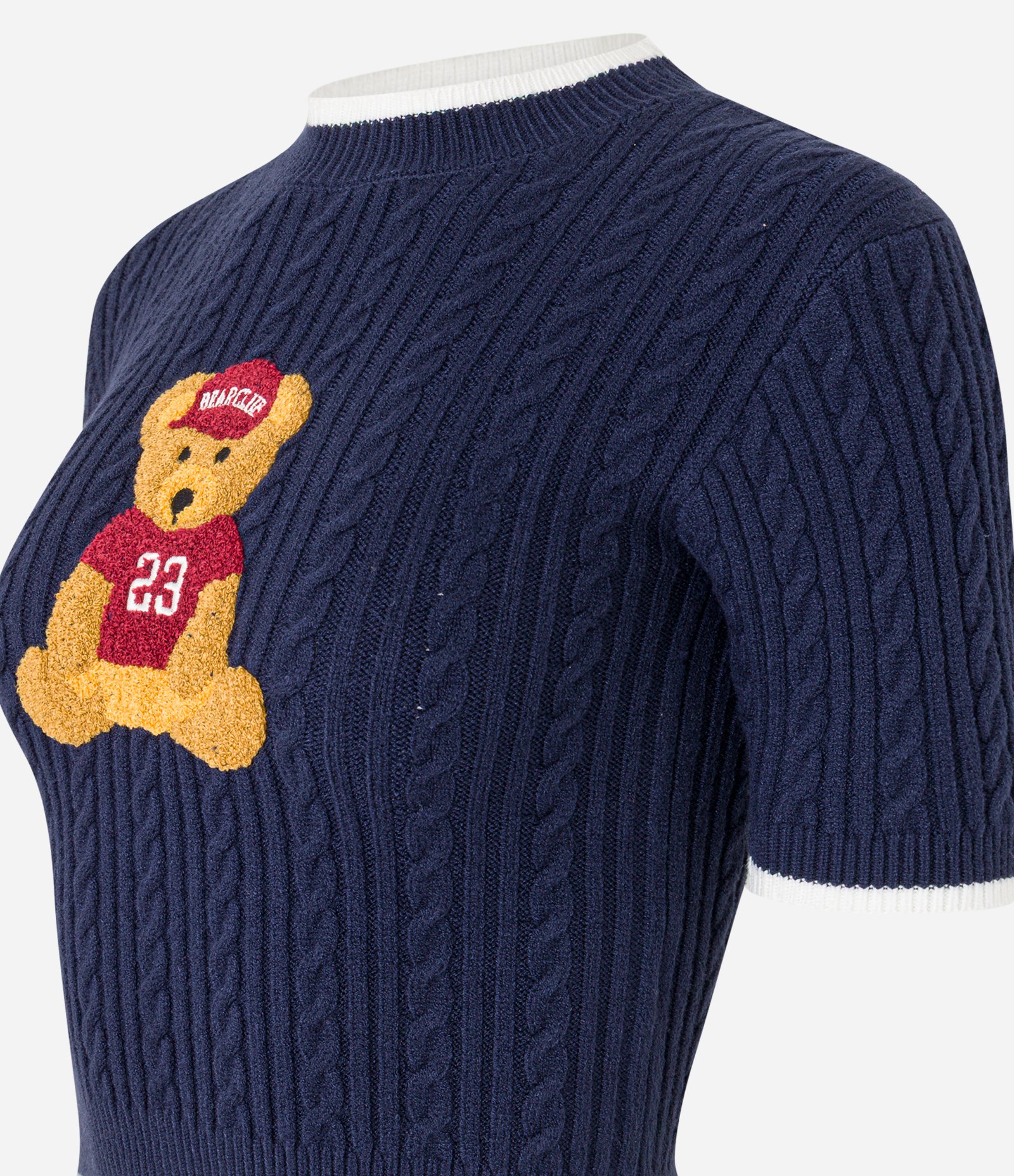 Blusa em Tricô com Estampa de Ursinho Azul Marinho 6