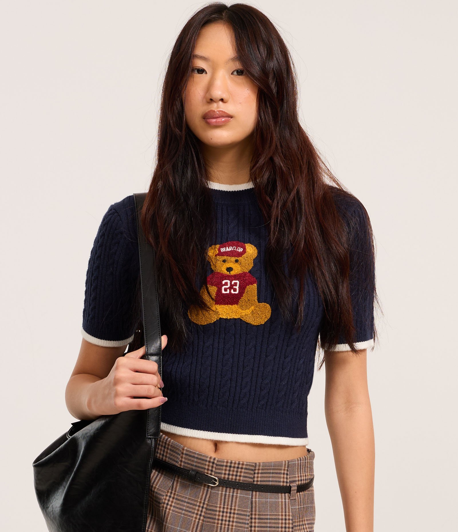 Blusa em Tricô com Estampa de Ursinho Azul Marinho 3