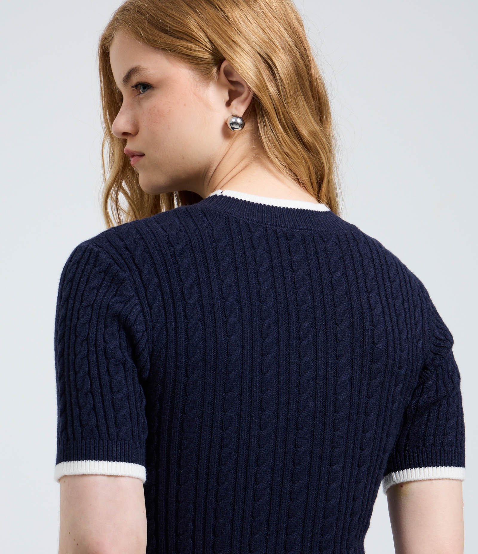 Blusa em Tricô com Estampa de Ursinho Azul Marinho 4