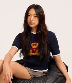 Blusa em Tricô com Estampa de Ursinho