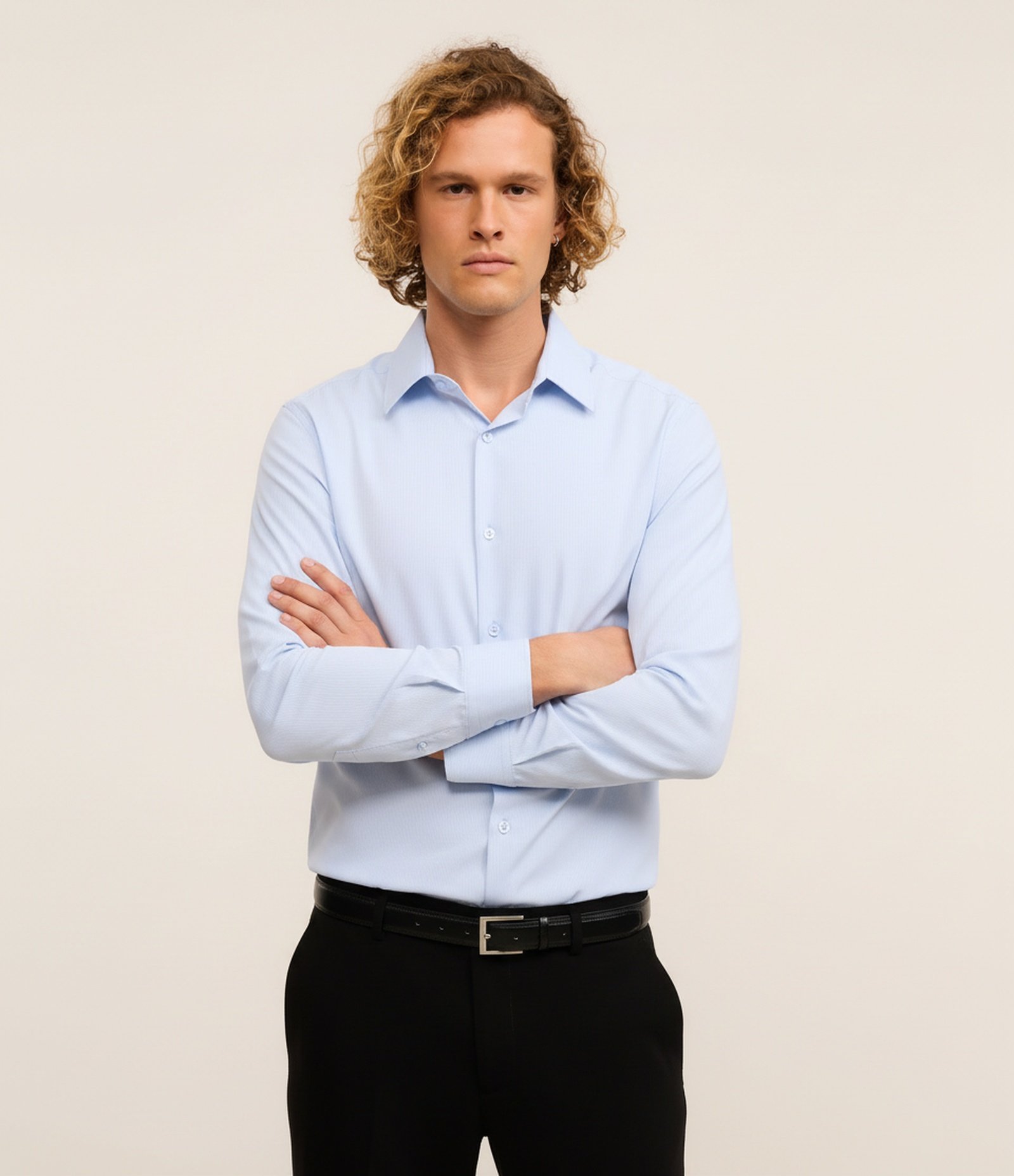 Camisa Regular com Textura Canelada Azul 1