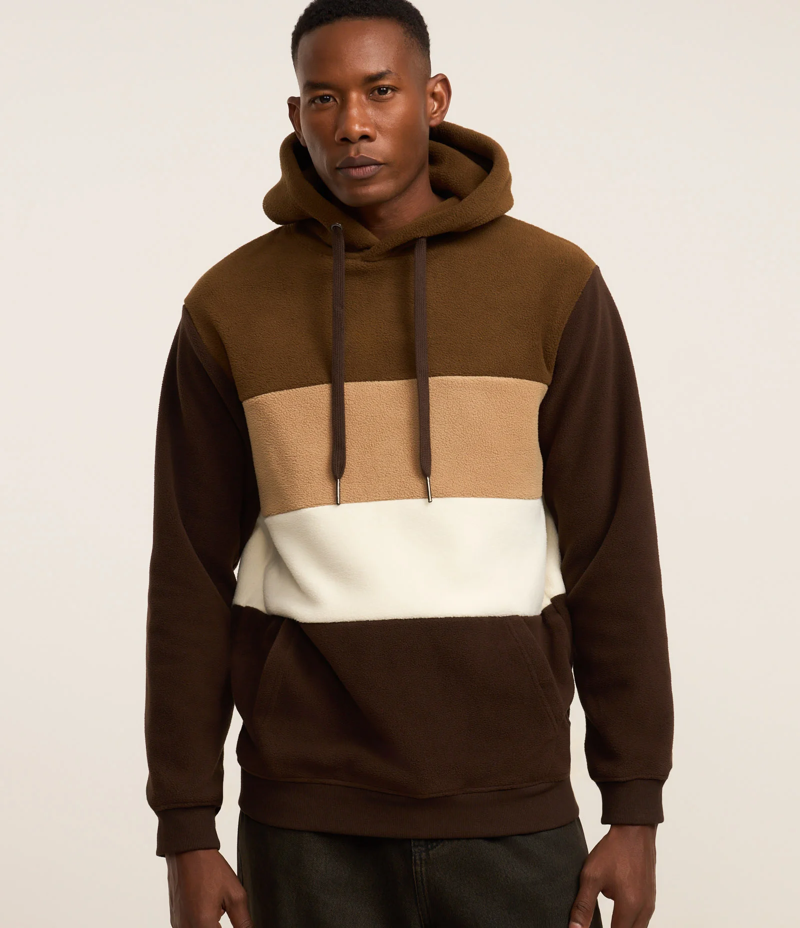 Casaco Fechado em Fleece com Bloco De Cores Marrom 1