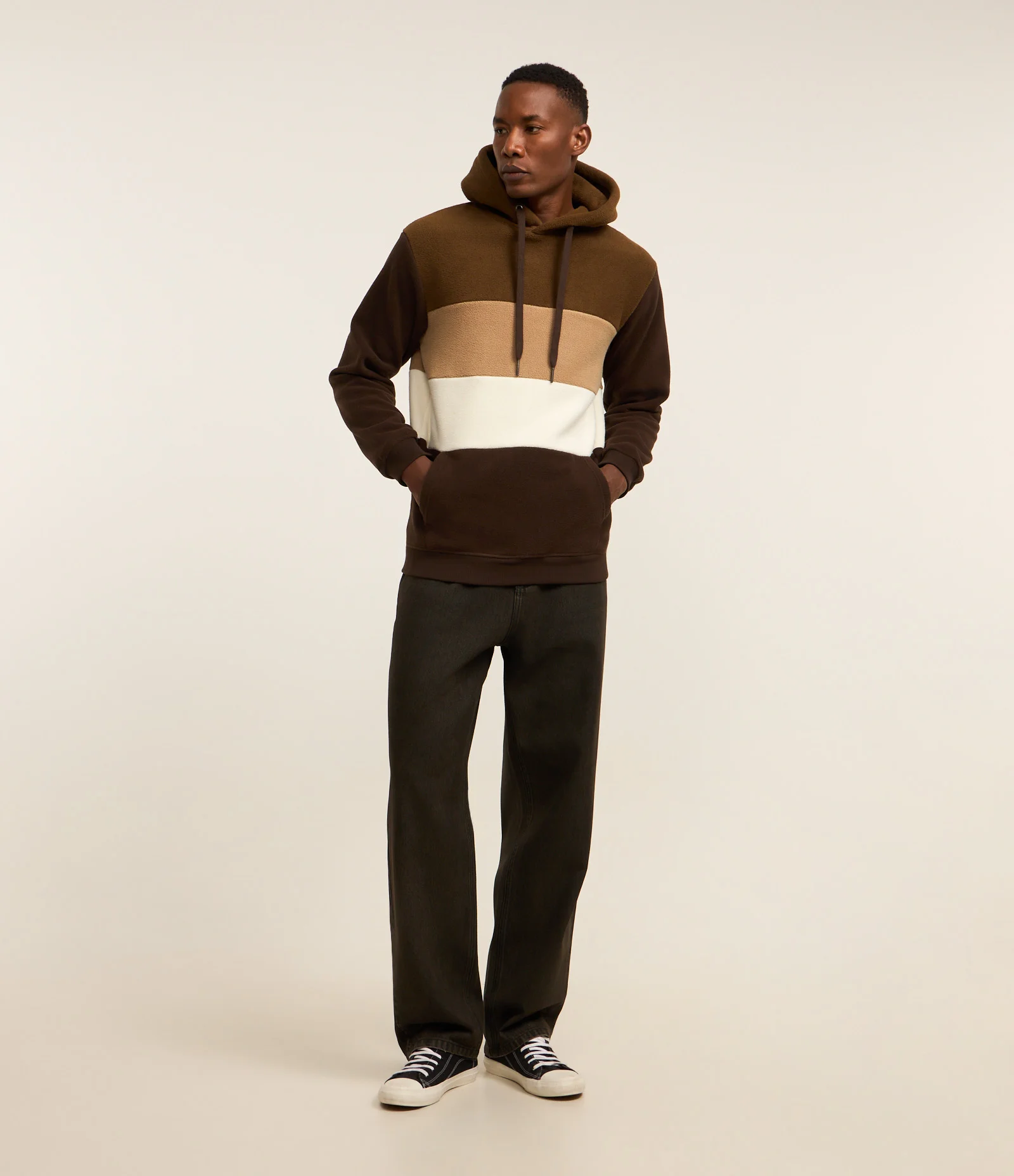 Casaco Fechado em Fleece com Bloco De Cores Marrom 2