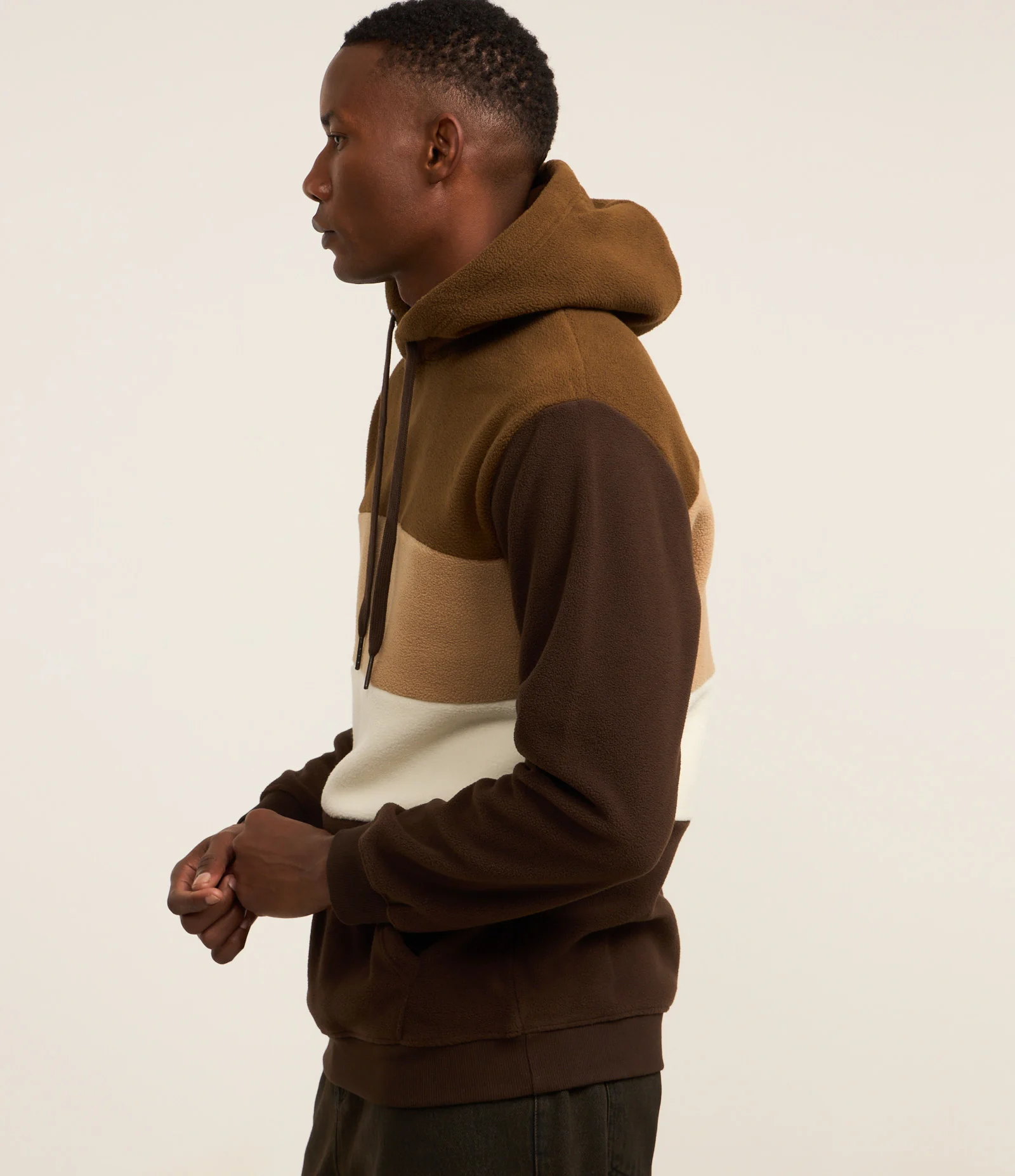 Casaco Fechado em Fleece com Bloco De Cores Marrom 5