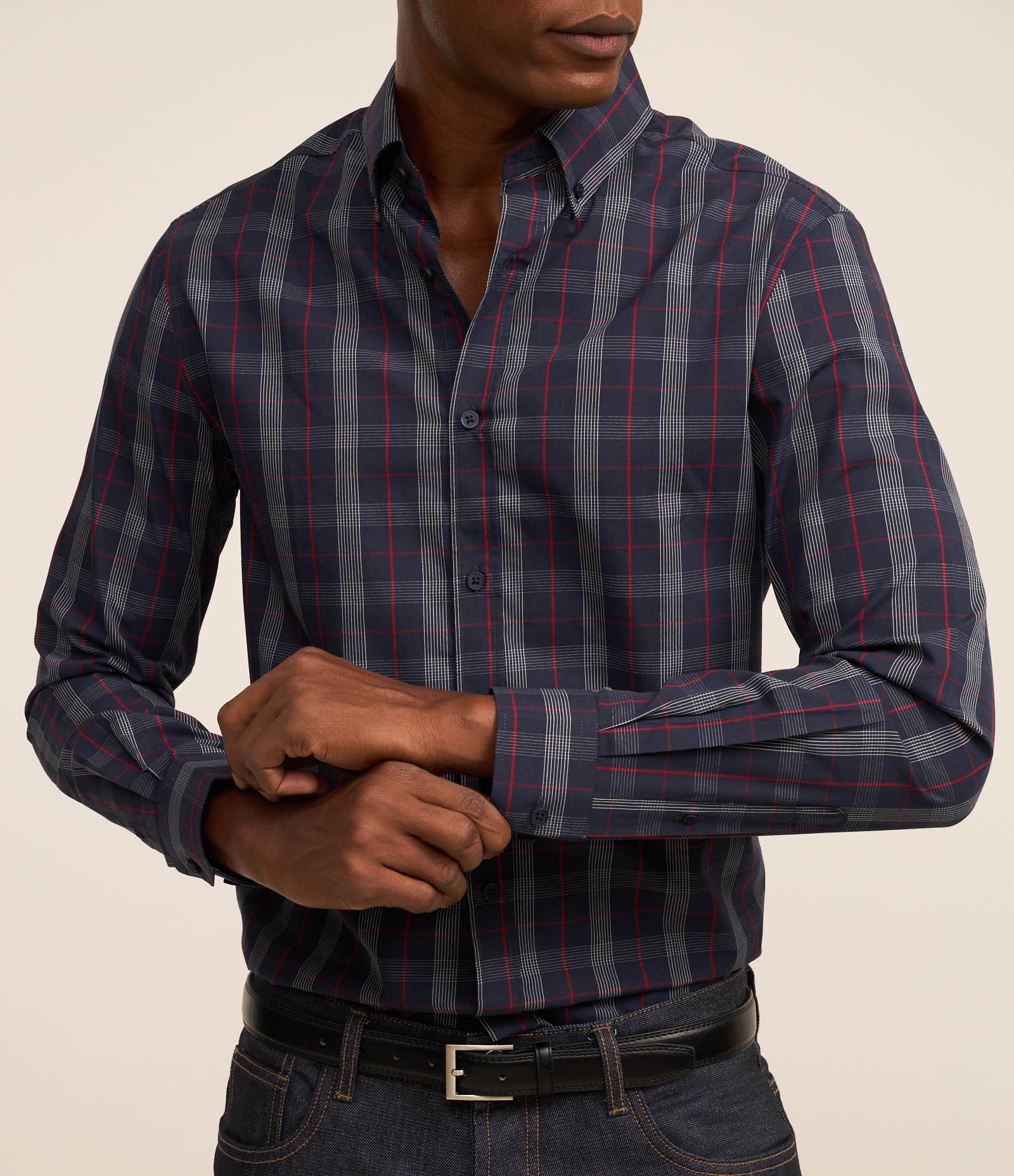 Camisa em Tricoline com Estampa Xadrez Azul 3