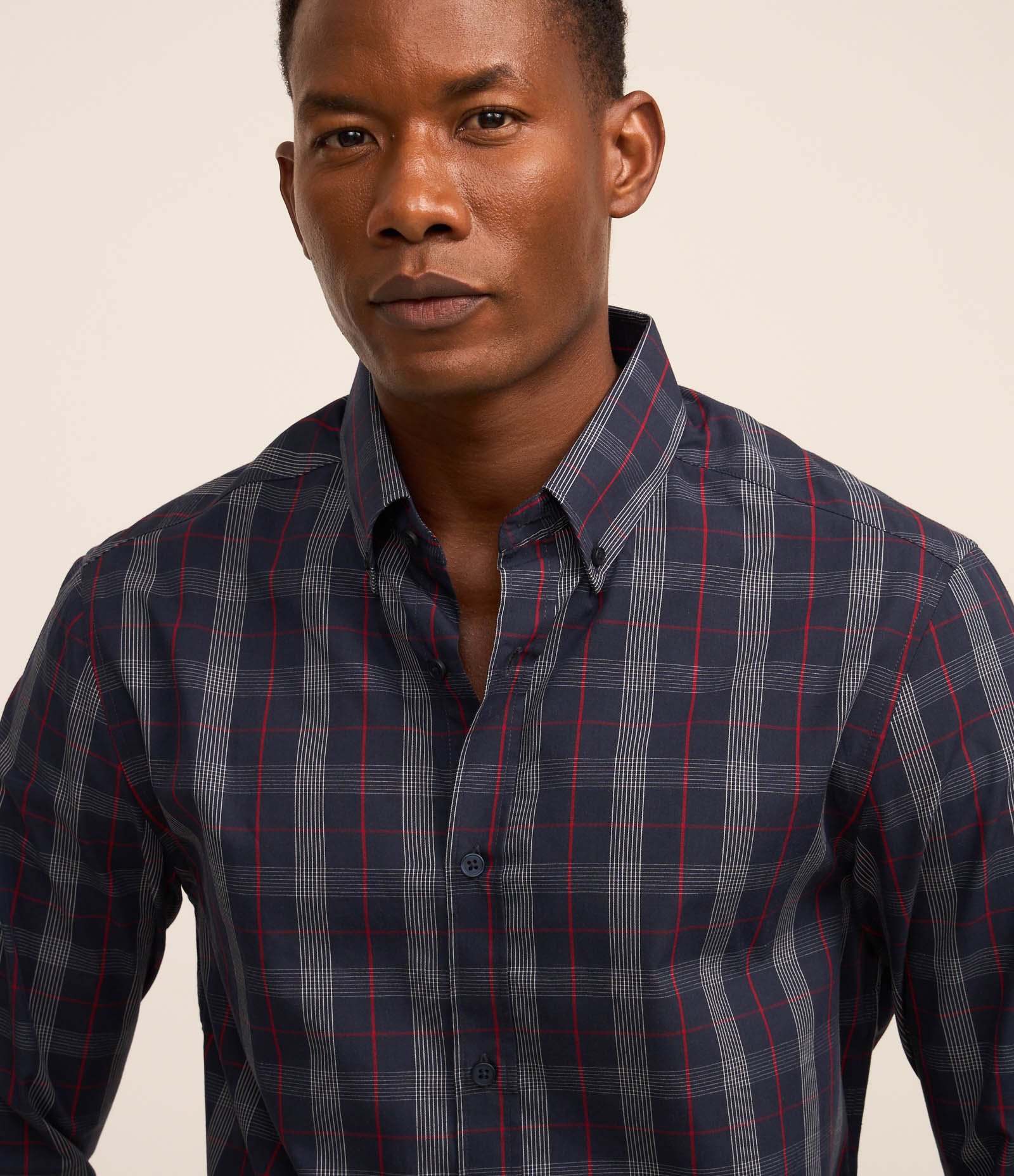 Camisa em Tricoline com Estampa Xadrez Azul 5