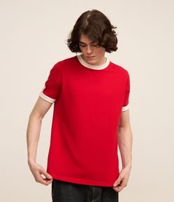 Camiseta Regular em Algodão com Listras nos Ombros