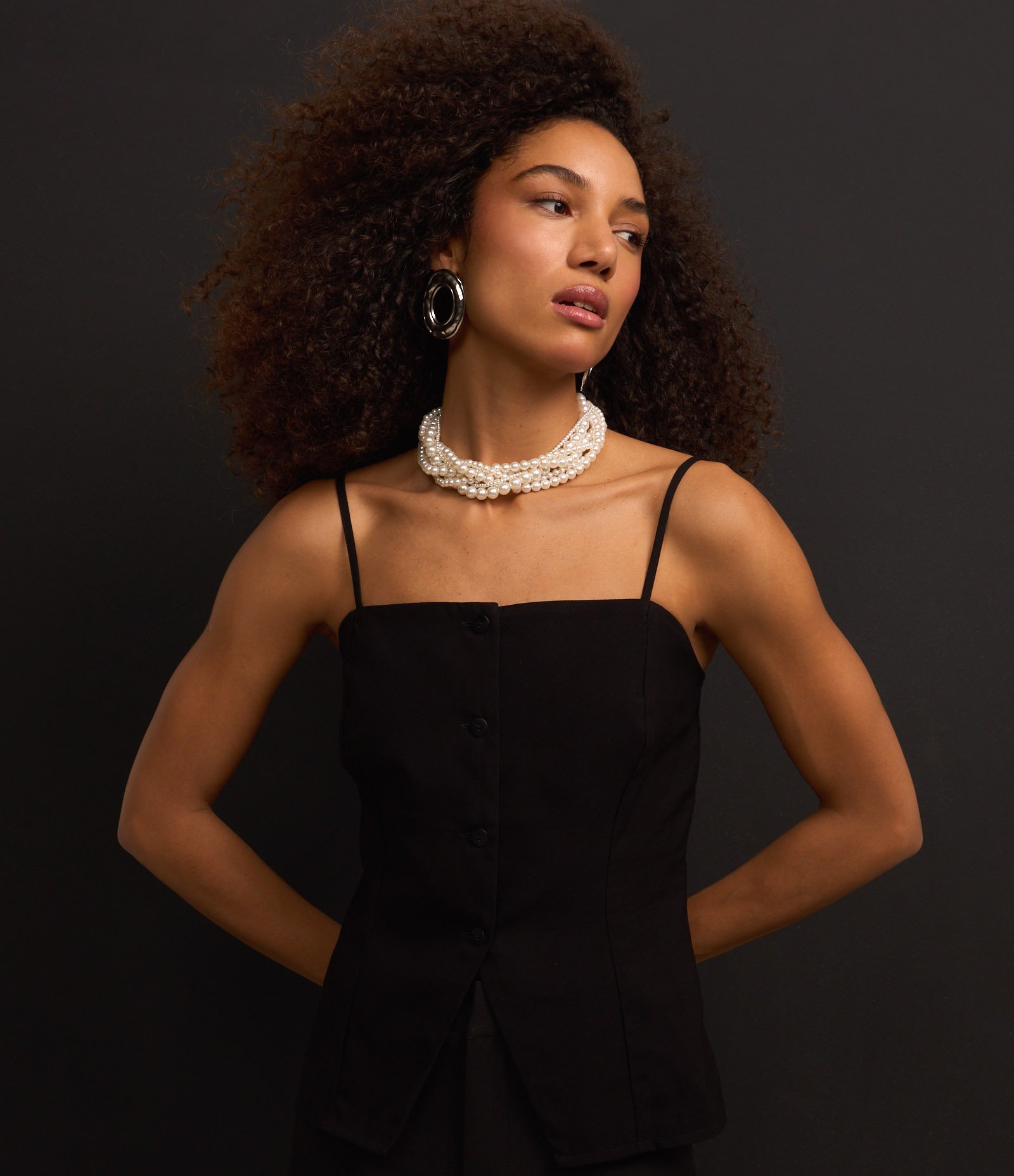 Blusa de Alça em Alfaiataria com Botões Preto 4