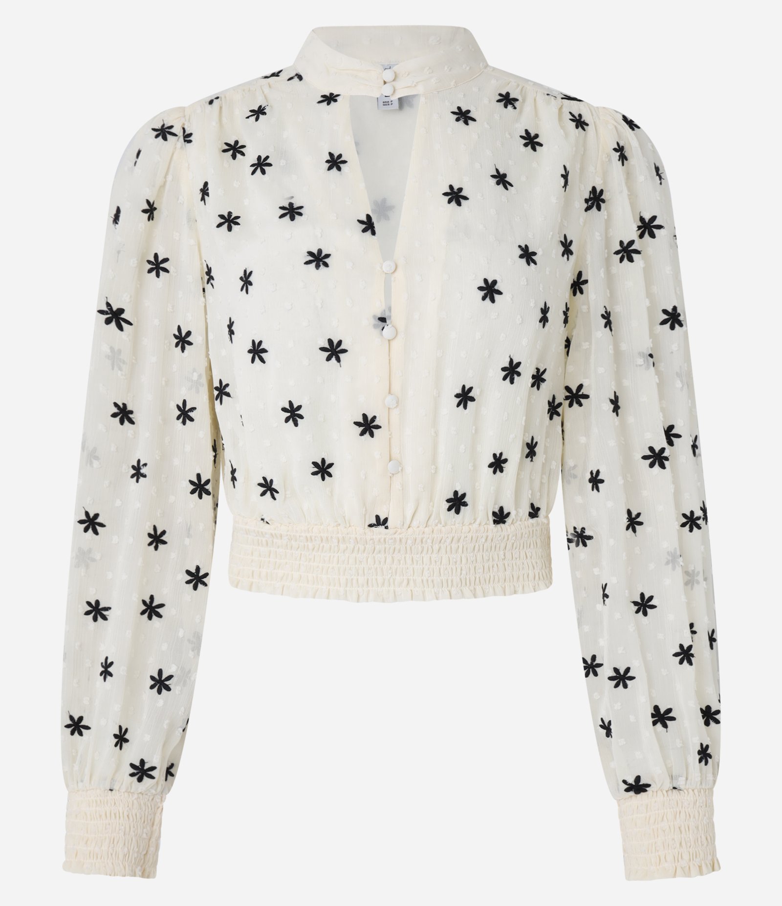 Blusa em Chiffon com Golinha Alta e Bordados de Florzinhas Bege 5