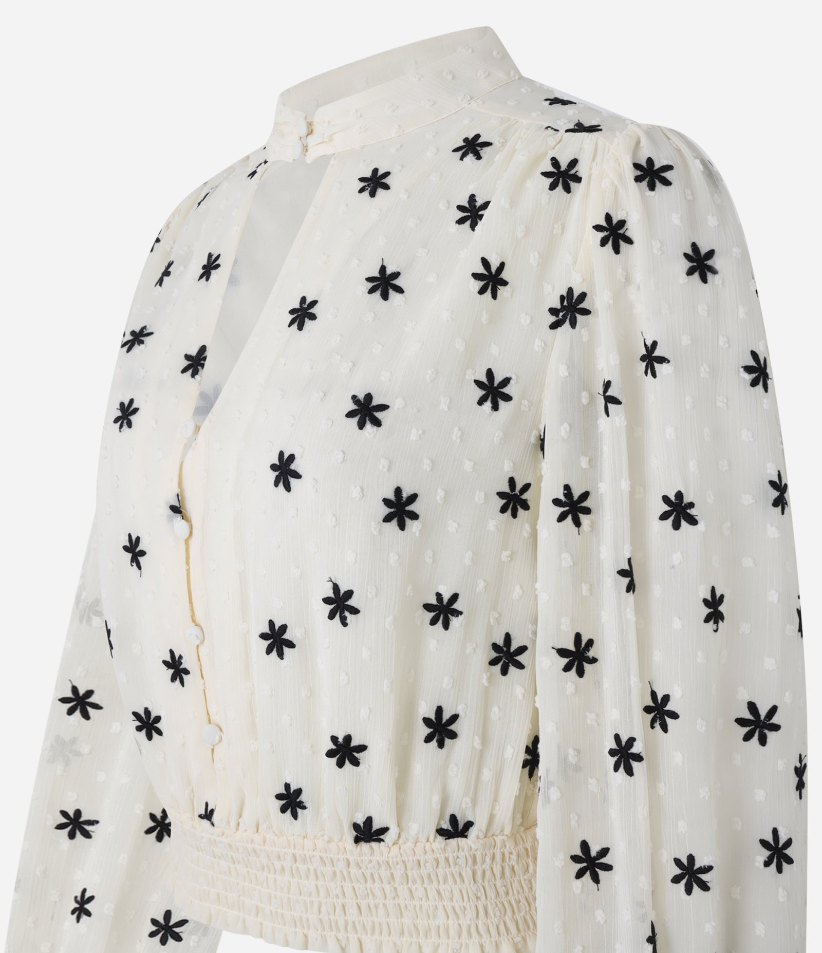 Blusa em Chiffon com Golinha Alta e Bordados de Florzinhas Bege 6