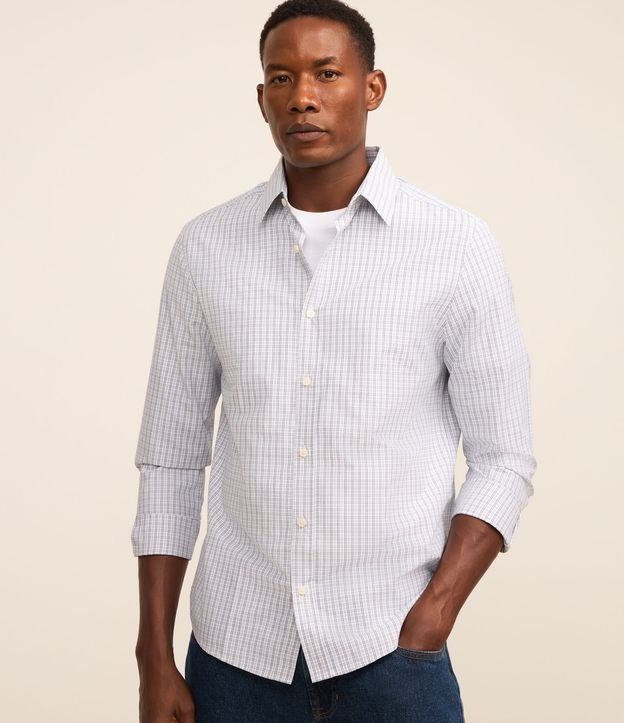 Camisa Regular em Tricoline com Estampa Xadrez