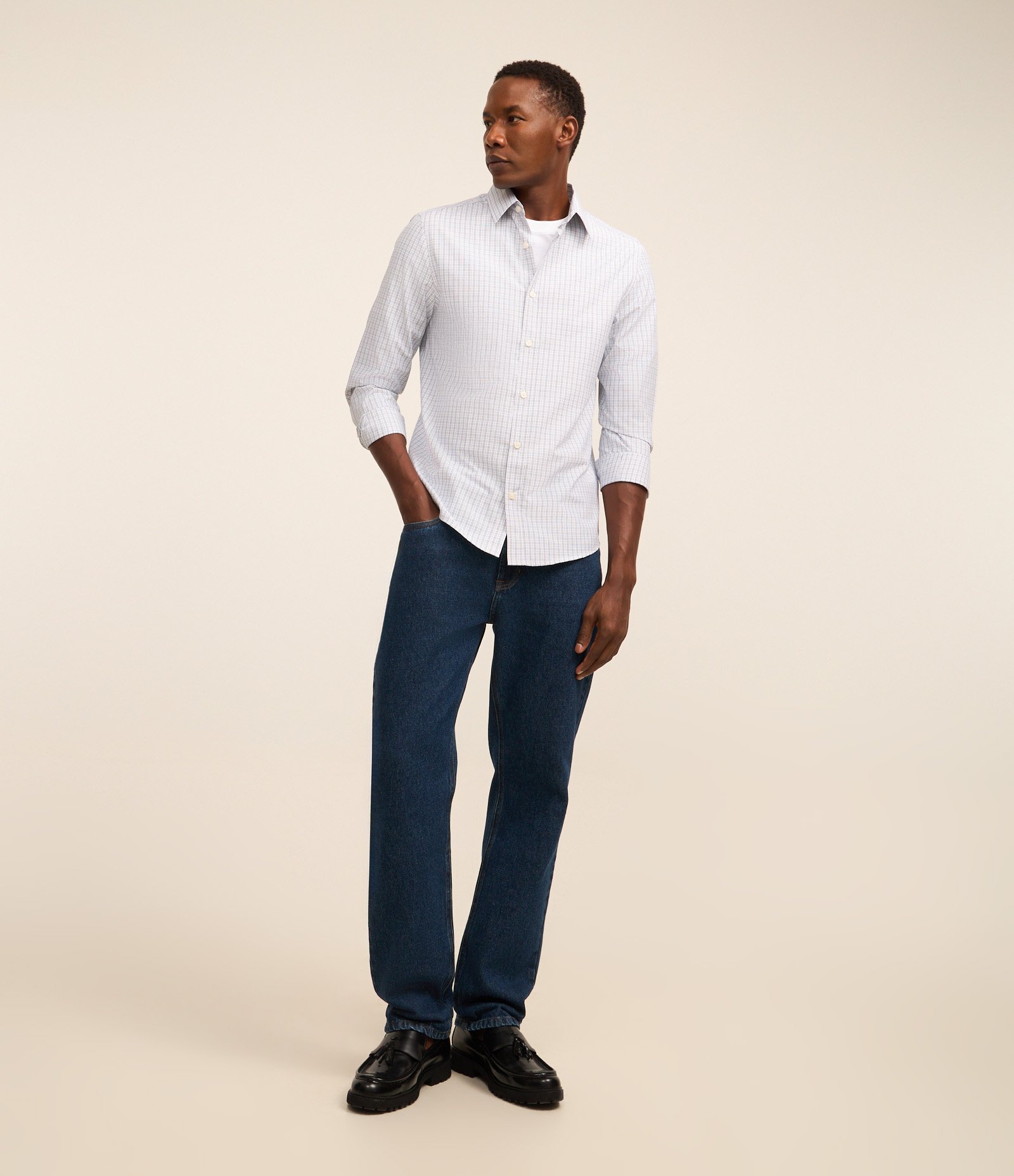 Camisa Regular em Tricoline com Estampa Xadrez Off White 2