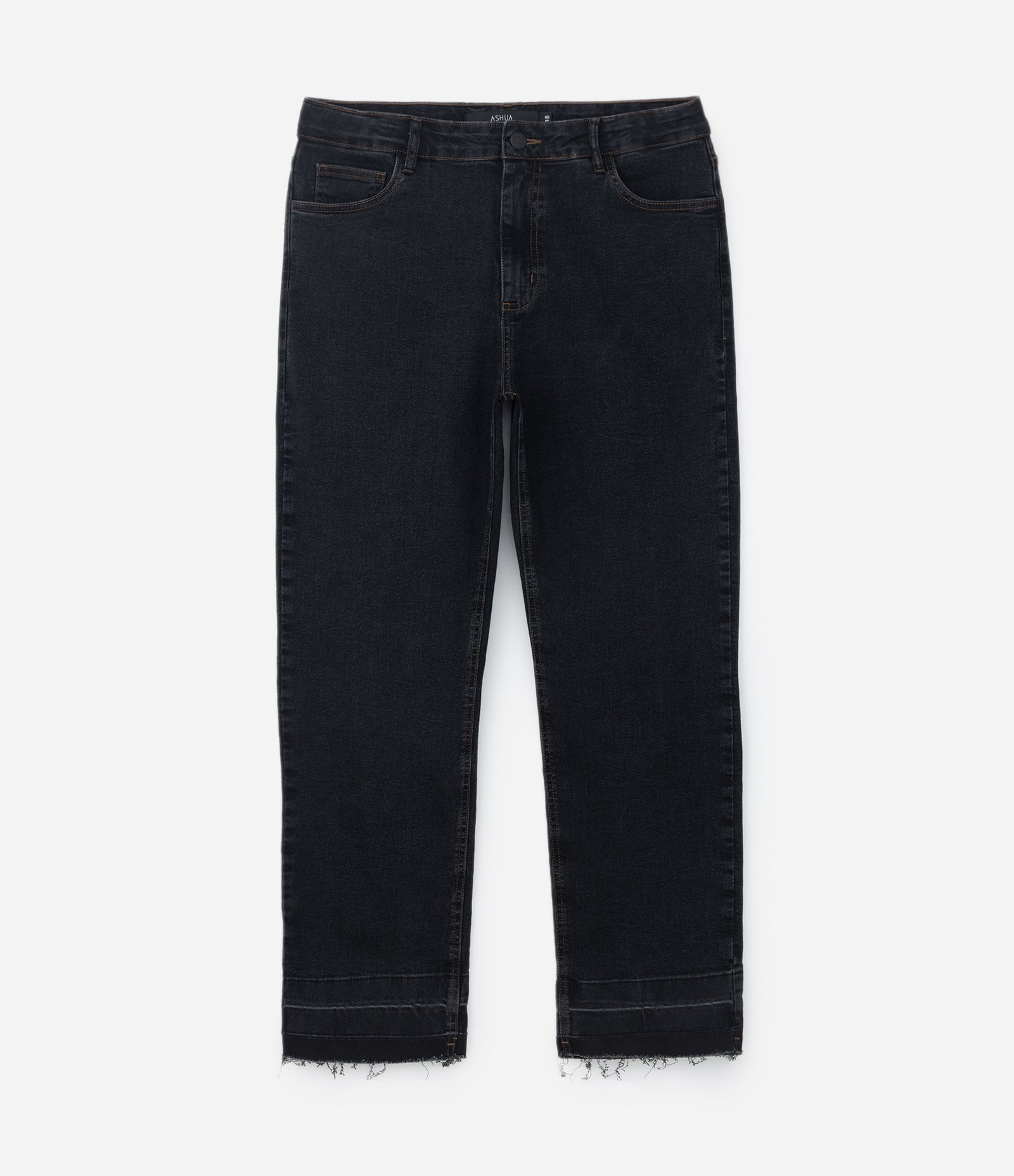 Calça Reta Cintura Média Jeans Elastano Curve & Plus Size Preto 6