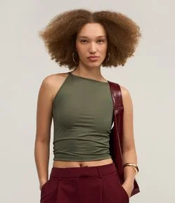 Blusa sem Manga em Microfibra com Gola Halter