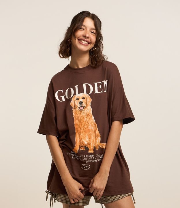 Camiseta Oversized em Algodão com Estampa Golden