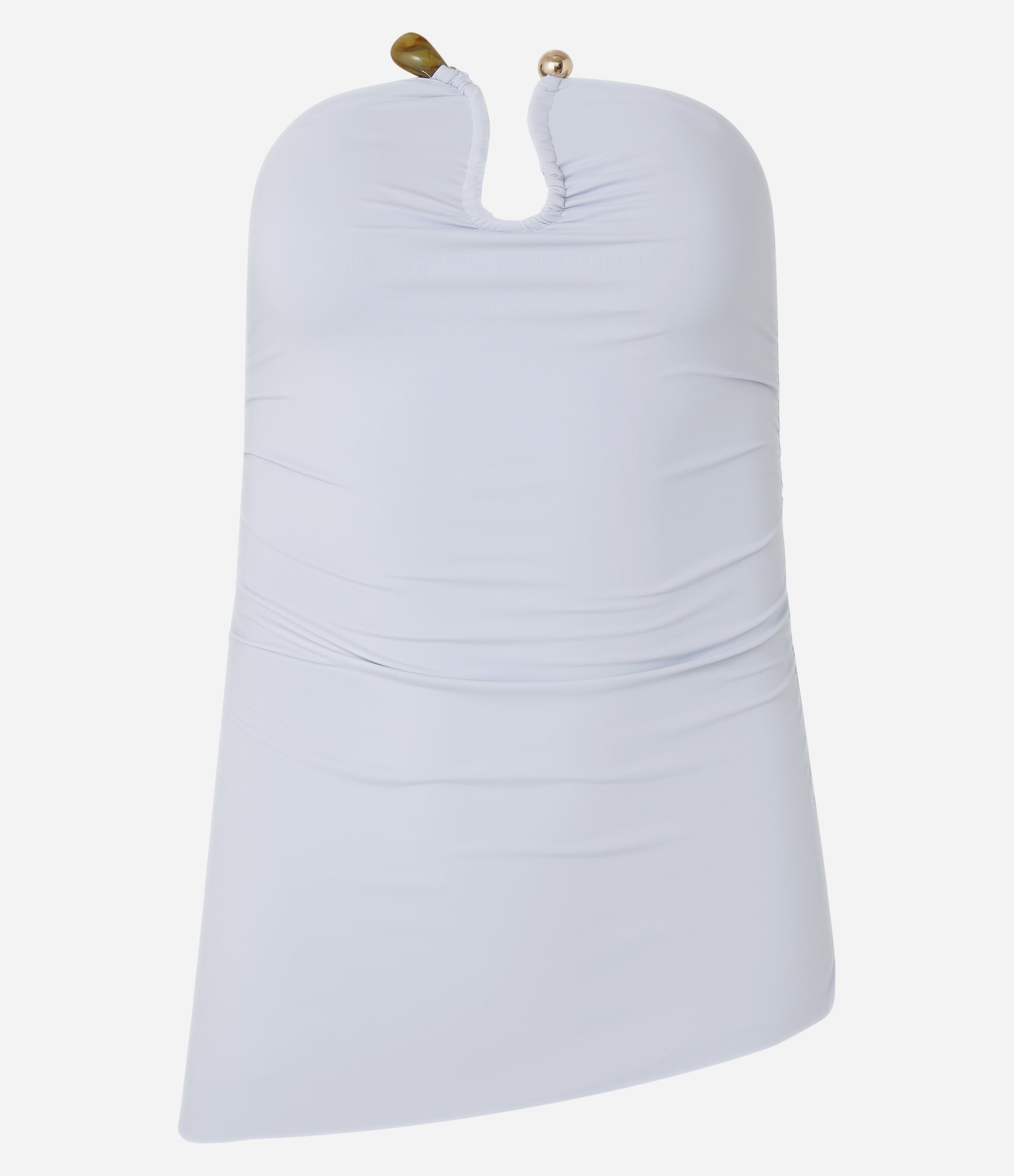 Blusa em Poliamida com Drapeado e Detalhe de Pedras no Decote Azul 9  Avali