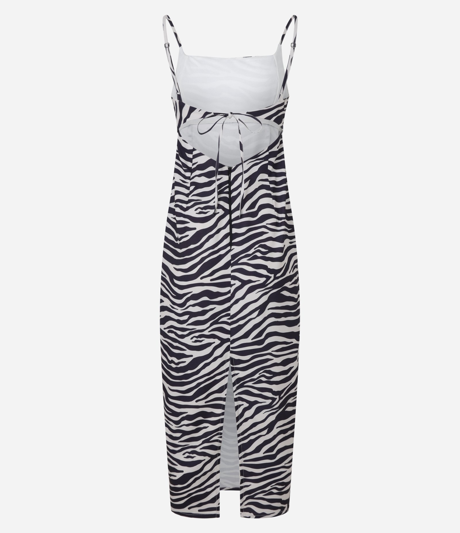 Vestido New Midi Acetinado com Estampa Zebra Preto/Branco 7