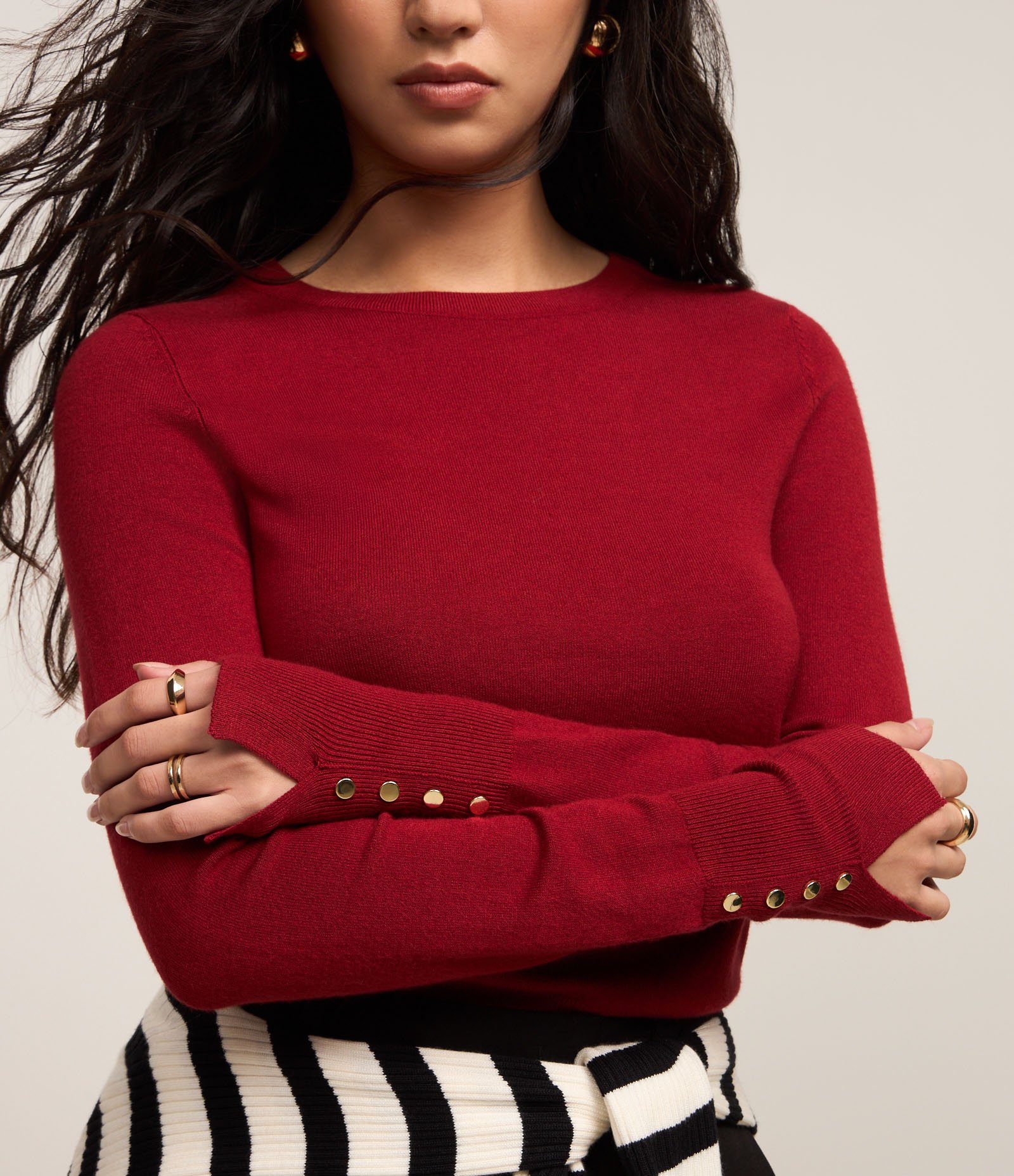 Suéter em Tricô com Botões no Punho Vermelho 3