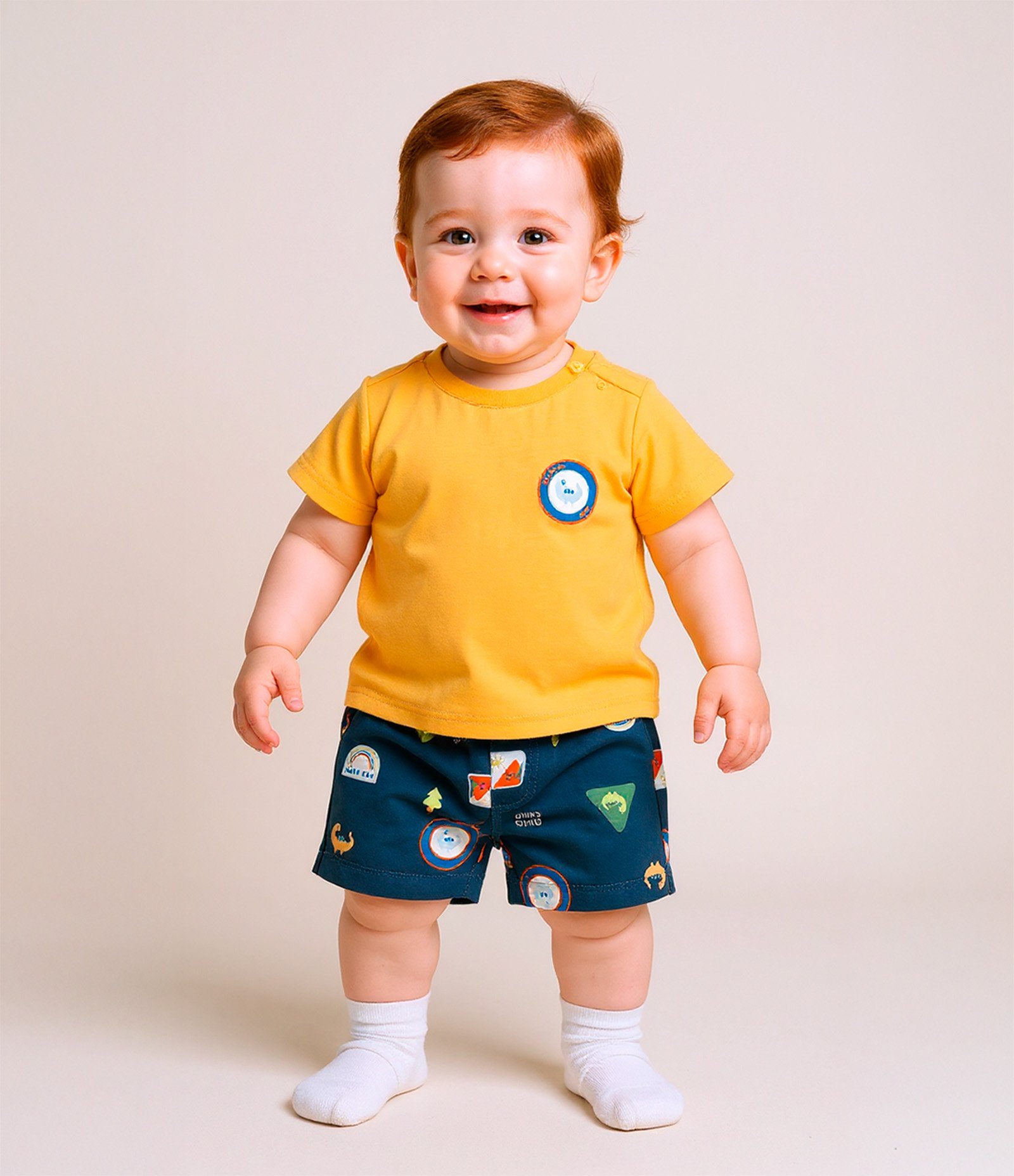 Conjunto Infantil com Estampa Dinossauro - Tam 0 a 18 meses Amarelo/Azul 1