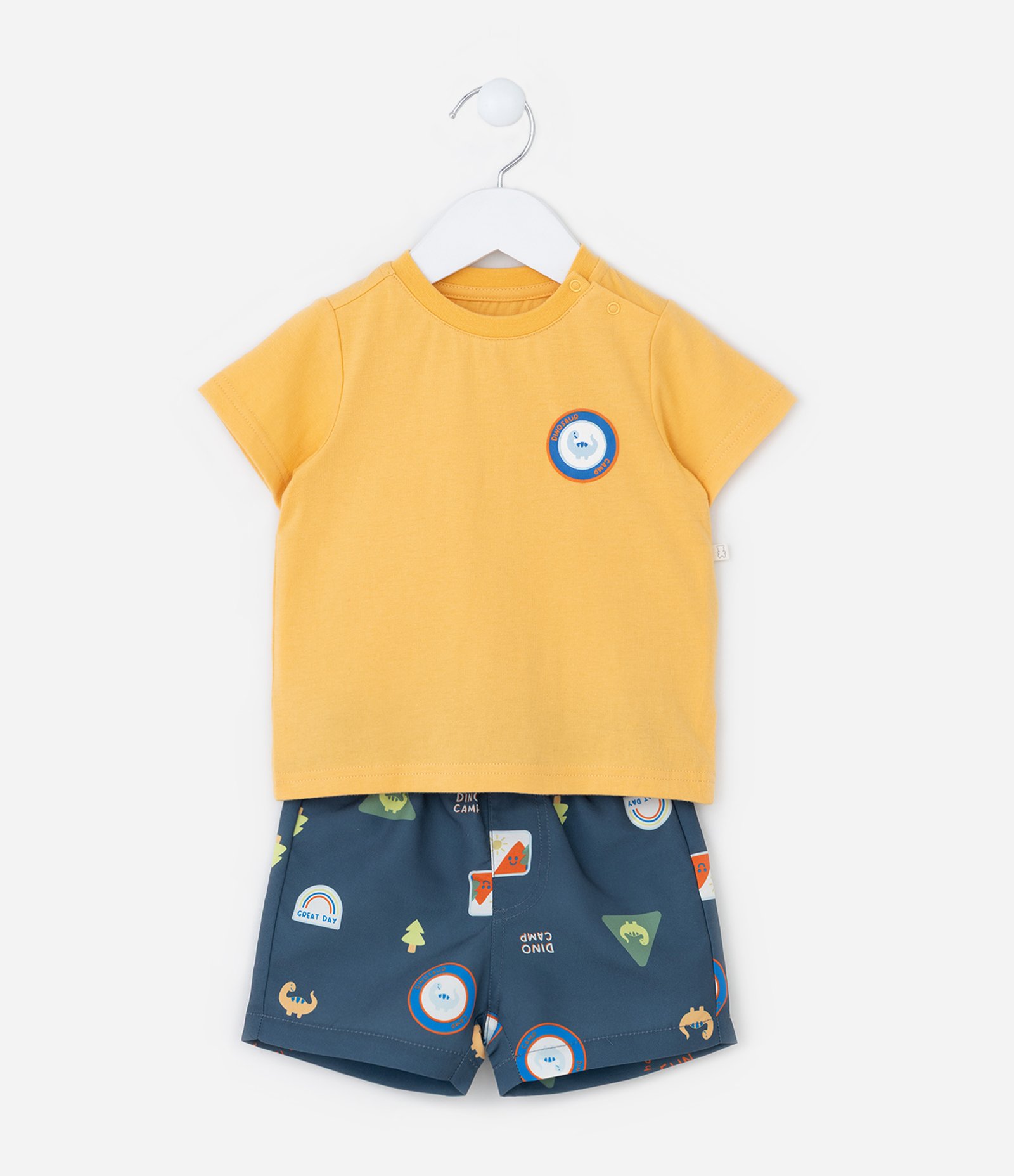 Conjunto Infantil com Estampa Dinossauro - Tam 0 a 18 meses Amarelo/Azul 1