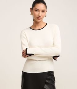 Suéter Regular em Tricô com Viés Contrastantes