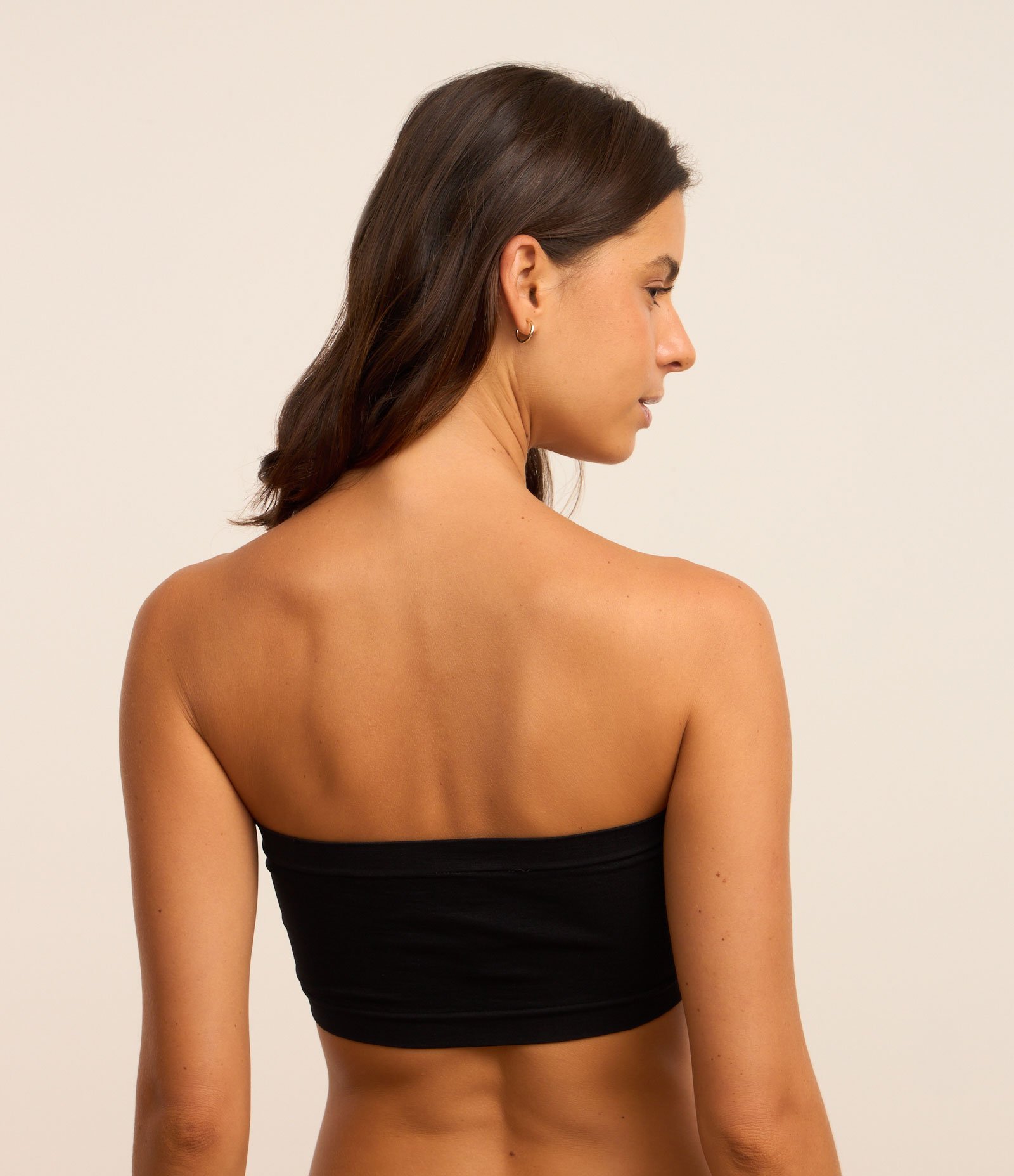 Kit Sutiã Top Sem Alça Sem Bojo em Poliamida Seamless Bege/Preto 4