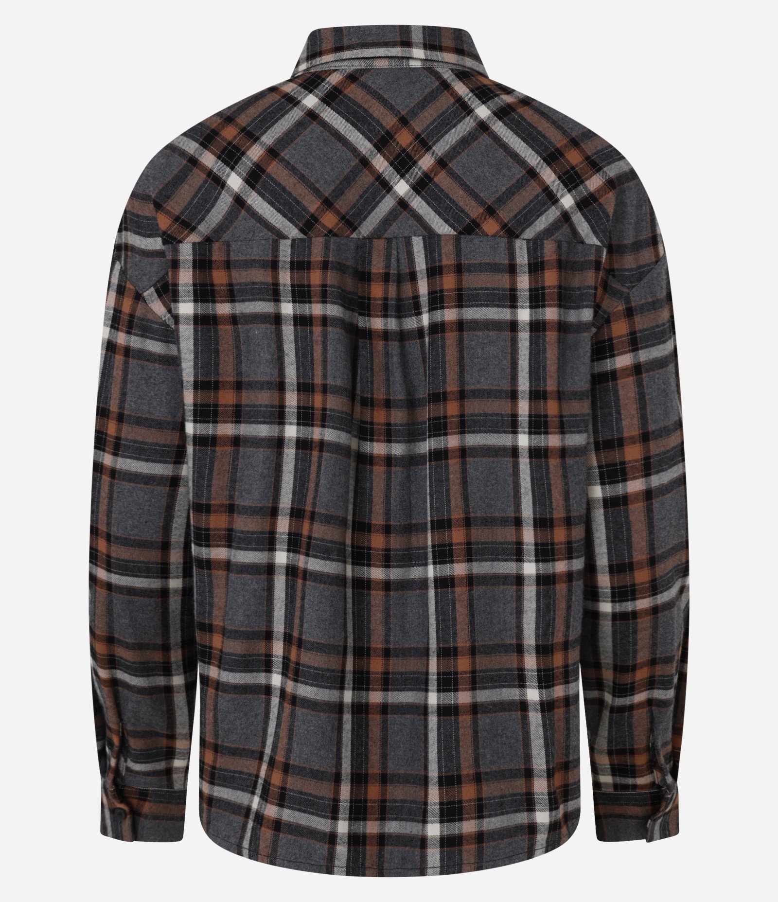 Camisa Oversized em Flanela Xadrez com Bolsinho Cinza 5