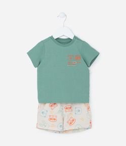 Conjunto Infantil em Algodão Estampa Cara de Bichinhos - Tam 0 a 18 meses