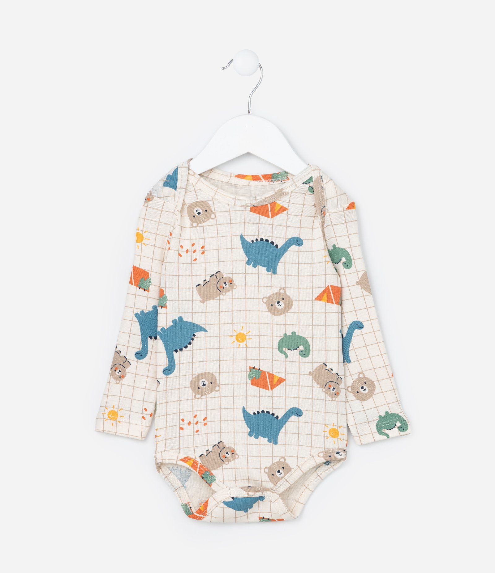 Body Infantil com Estampa Bichinhos e Dinos - Tam 0 a 18 meses Bege 1
