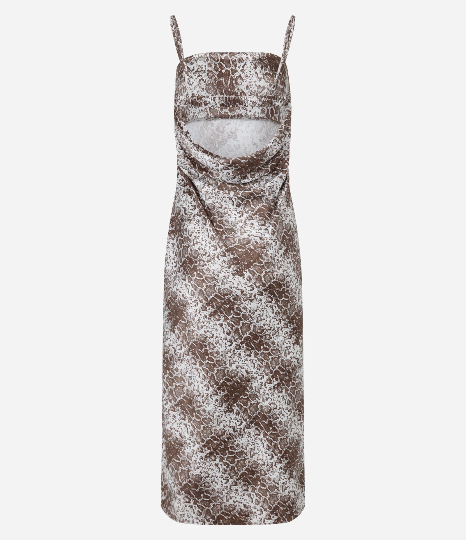 Vestido New Midi em Cetim com Estampa Animal Print Cobra Marrom 6