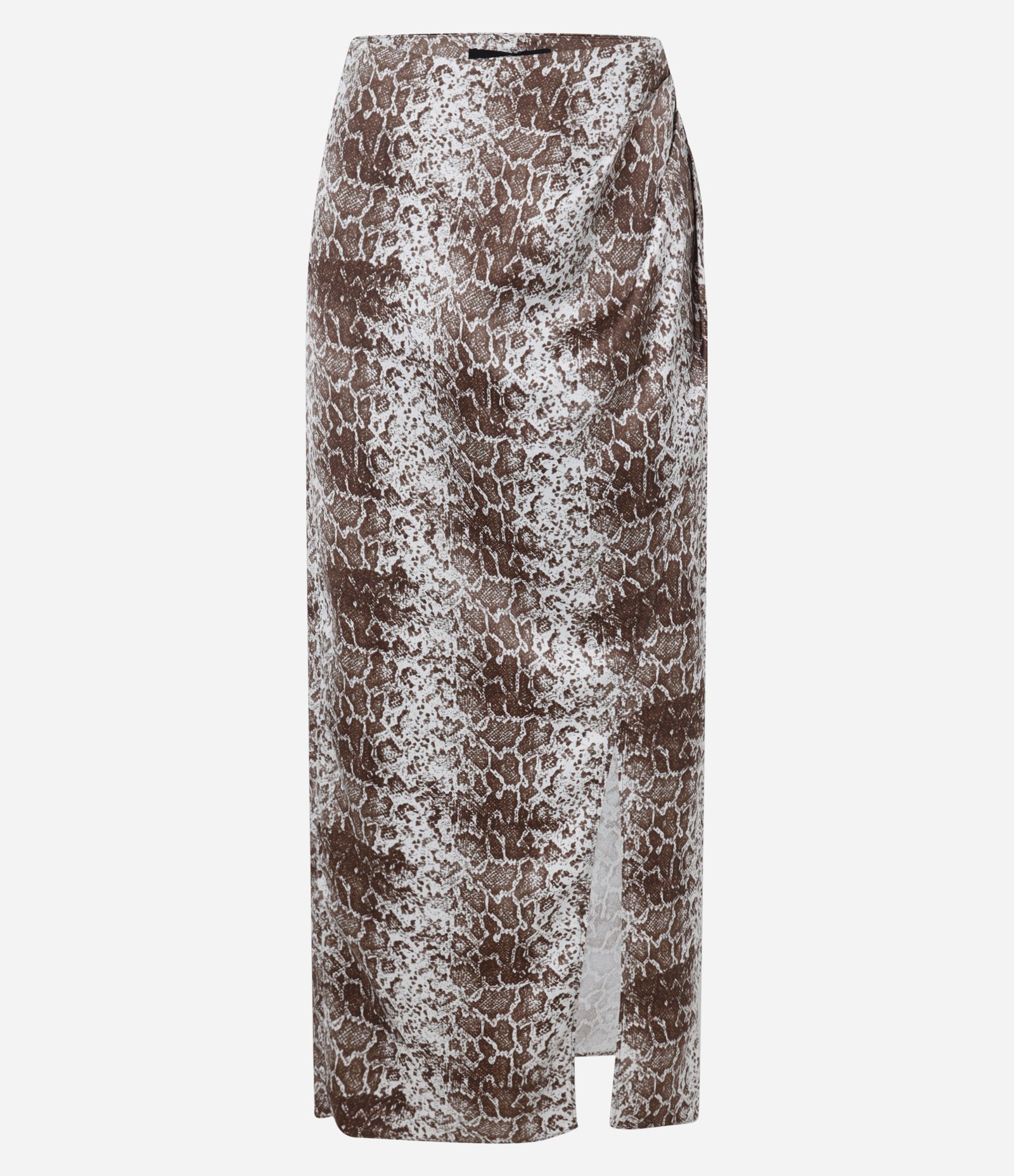 Saia Midi Acetinada com Estampa Animal Print Cobra Marrom 5