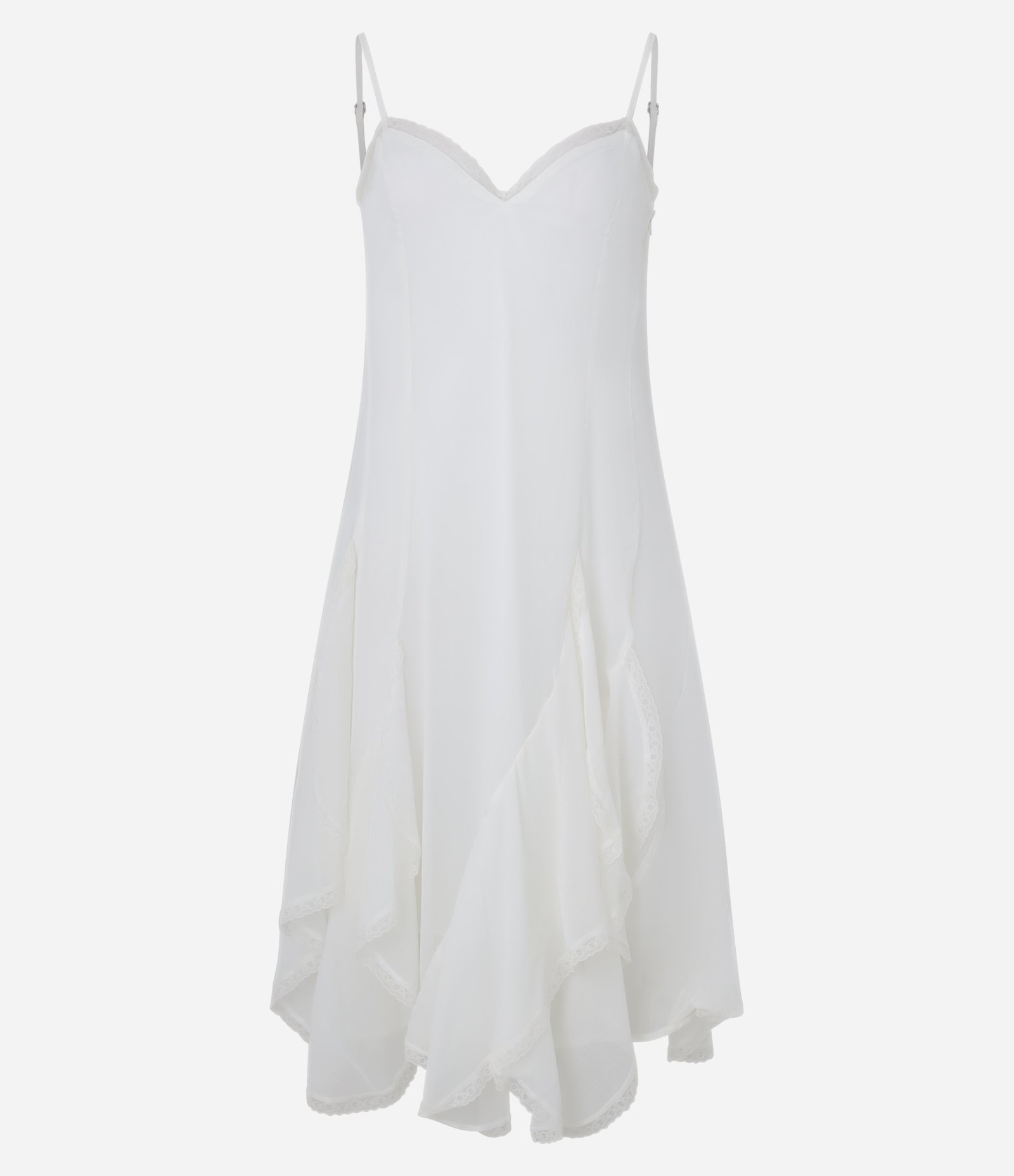 Vestido Midi em Crepe com Pontas e Aplicação de Renda Branco 8